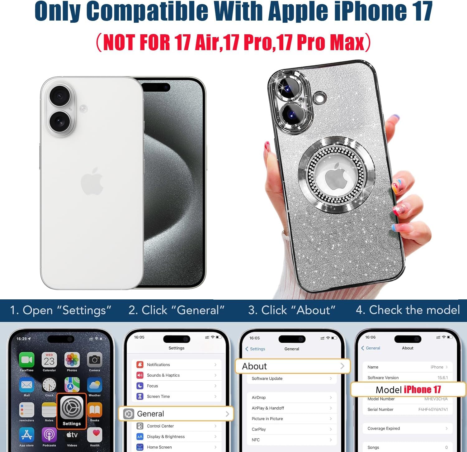 Misscase for iPhone 17 Magnetic Glitter Case Compatible with MagSafe,Full Protection Slim Shockproof Anti-Scratch Case with Camera Lens Protector Plating Bling Dust-Proof Net for Women Silver - Image 2