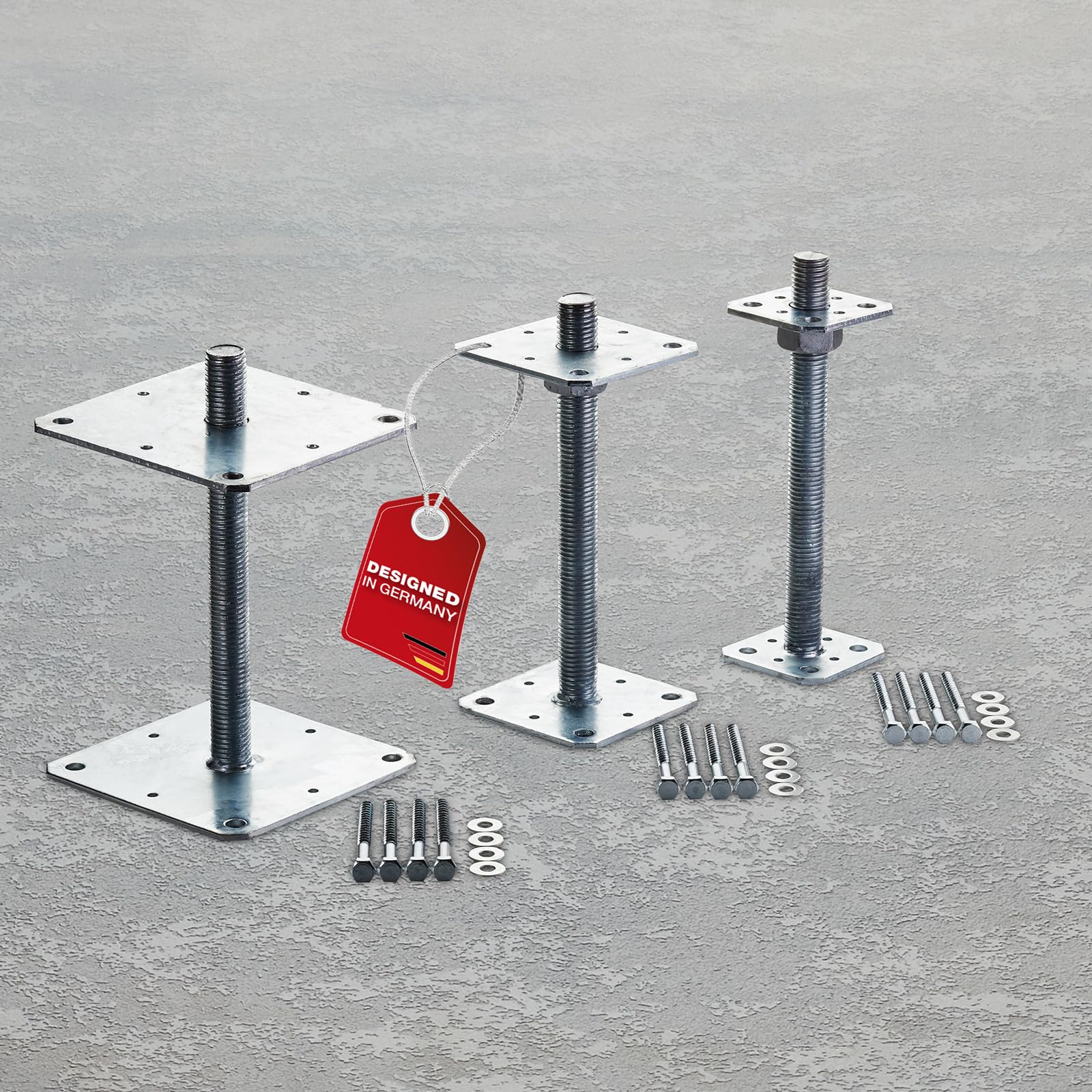 SOTECH set di 4 supporti per pali 80 x 80 x 250 mm filettatura M24 acciaio zincato a caldo supporto asta di supporto regolabile in altezza base del palo per avvitamento resistente alle intemperie