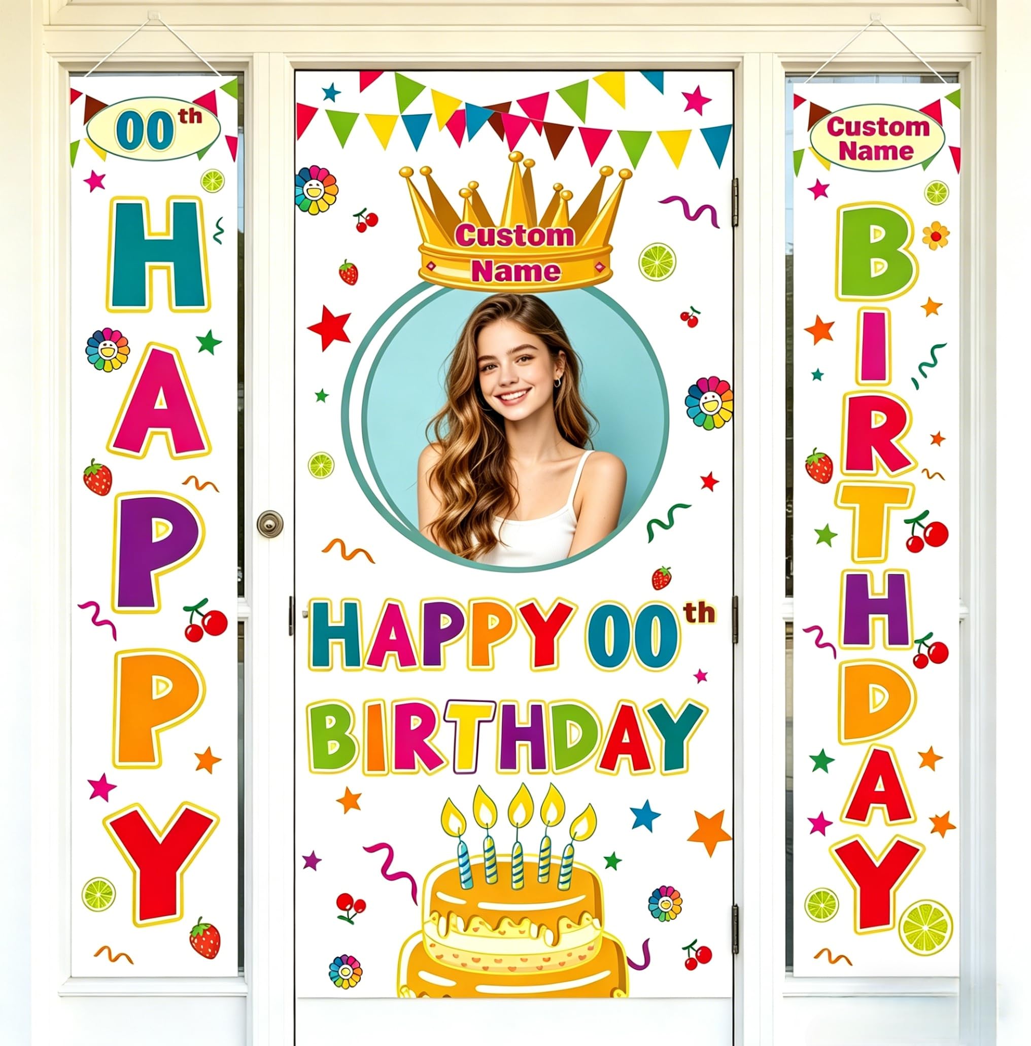 Custom Happy Birthday Banner, Personalized Birthday Banner, Happy Birthday Background Customize for Men Women Kids with Picture/Name/Age Decorations Indoor Outdoor (Style 3)
