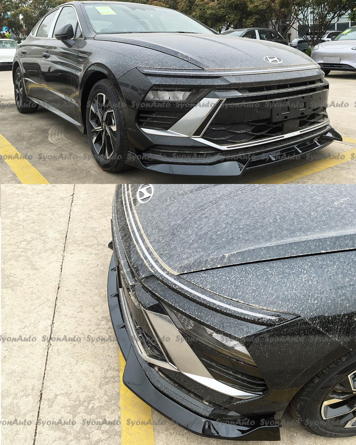 for 2024-2026 Hyundai Sonata SE SEL HYBIRD Limited Gloss Black V Style Front Bumper Lip Splitter KIT