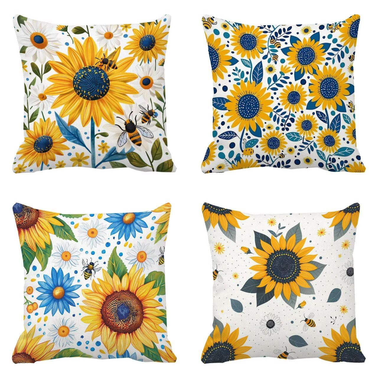 Housse de coussin 75x75 cm lin lot de 4 abstrait jaune m-153