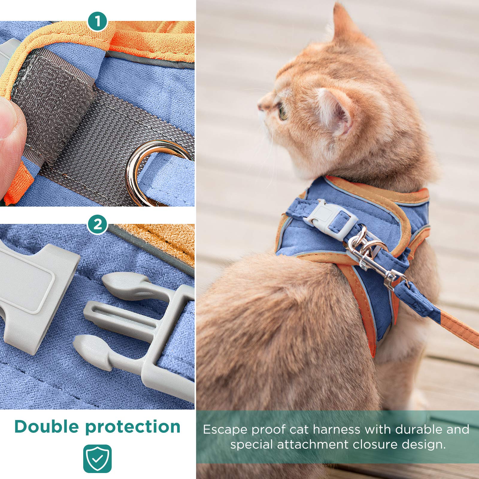 GeeRic Kattentuigje, anti-ontsnappen, kattenvest met riem, verstelbaar harnas voor kleine katten, met reflecterende strepen