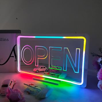 علامة نيون LED مفتوحة لنوافذ الأعمال اللامعة مع قاعدة RGB LED Neon Sign التحكم في التطبيق للمتجر والبار والمقهى وديكور متجر الملابس