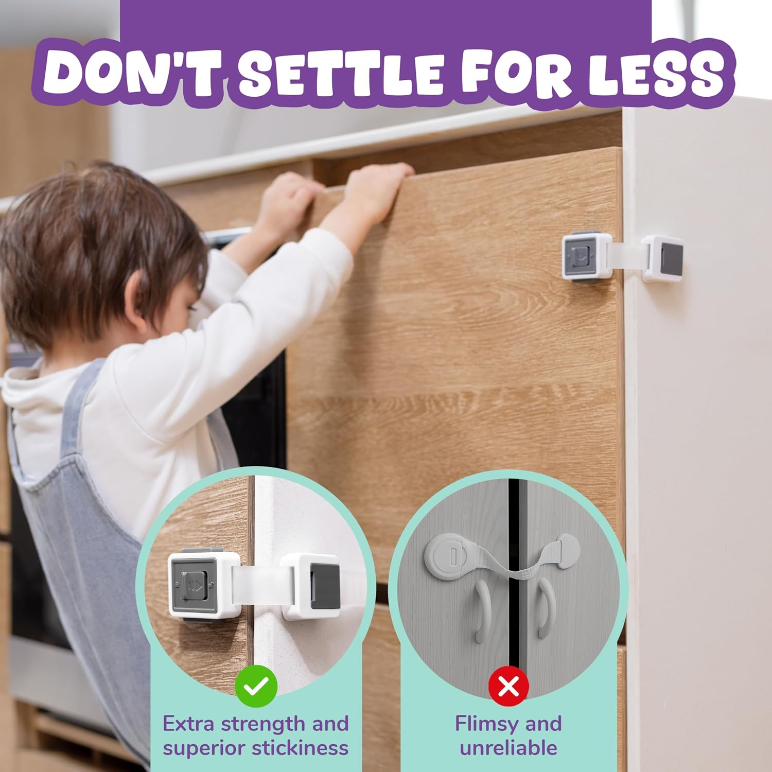 6 Pack Upgraded Baby Proofing Cabinet Latch Locks - No Drilling or Tools Required, Children Proof Cupboard Drawers Latches, Works with Most Cabinets and Drawers - Adhesive Easy Installation