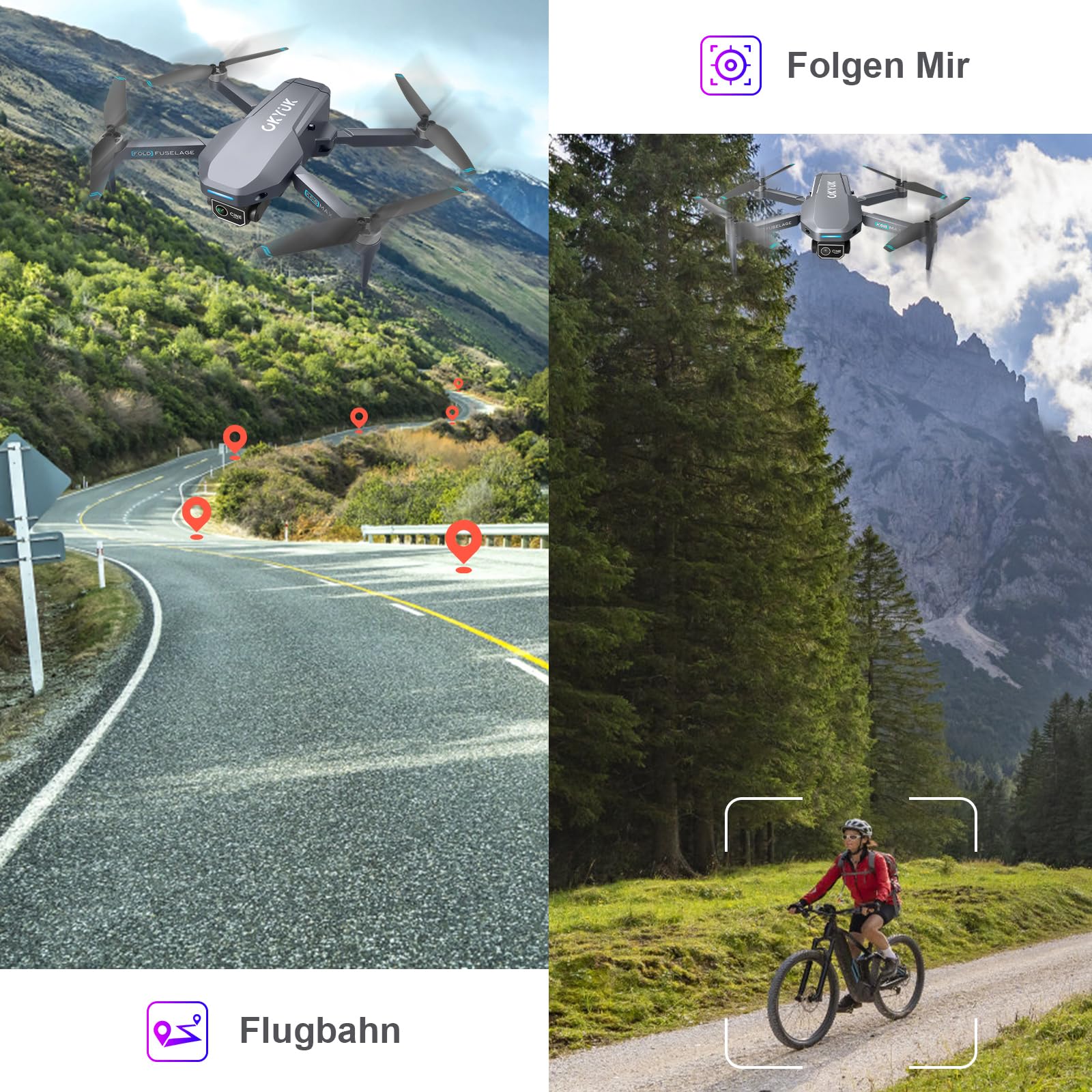OKYUK K618 MAX Drohne mit Kamera 4K,270°Hindernisvermeidungs Drone Quadcopter mit FPV WiFi Übertragung, Einstellbare Linse, 3D Flip, Höhenhaltung, Spielzeug und Geschenke für Jungen Mädchen Anfänger