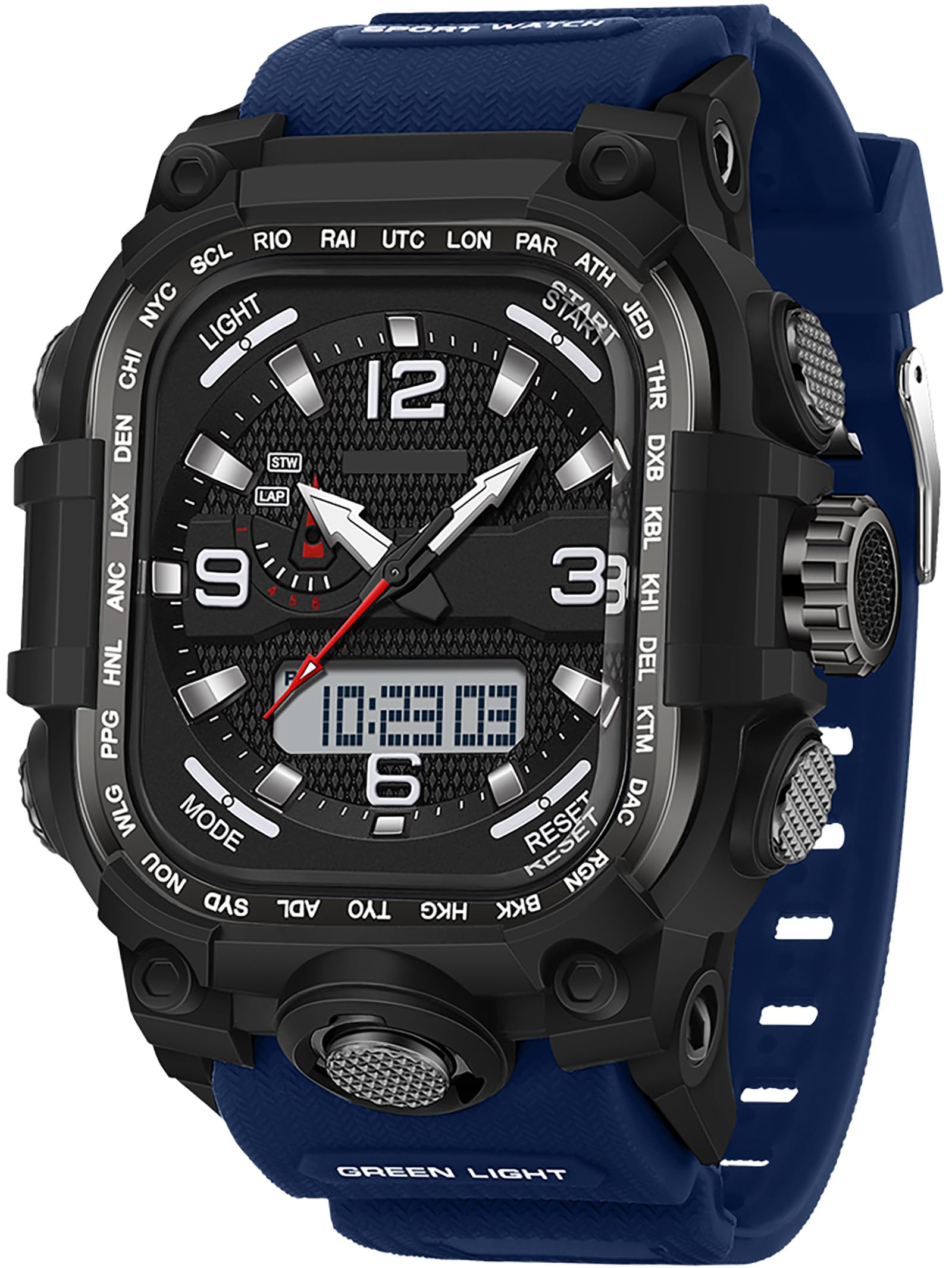 findtime Relojes para hombre, reloj militar para exteriores, reloj de pulsera rectangular, digital, diseño analógico, reloj deportivo para hombre, resistente al agua 5 ATM, iluminación con fecha, 12