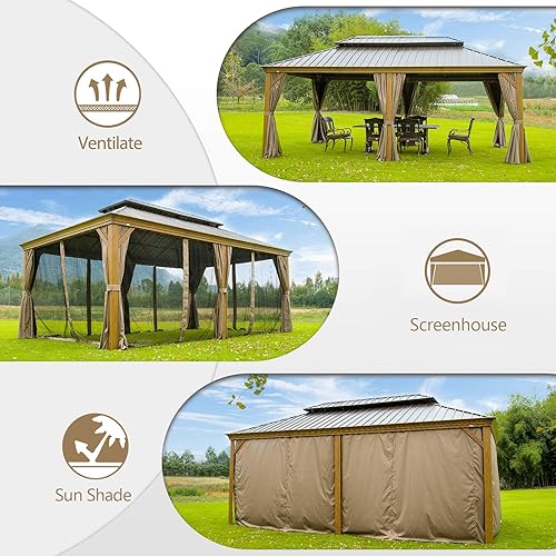 Miniatura 5 de Domi Outdoor Living Cenador de techo rígido de 14 x 20 pies, toldo con marco de aluminio recubierto de madera con doble techo de acero galvanizado,