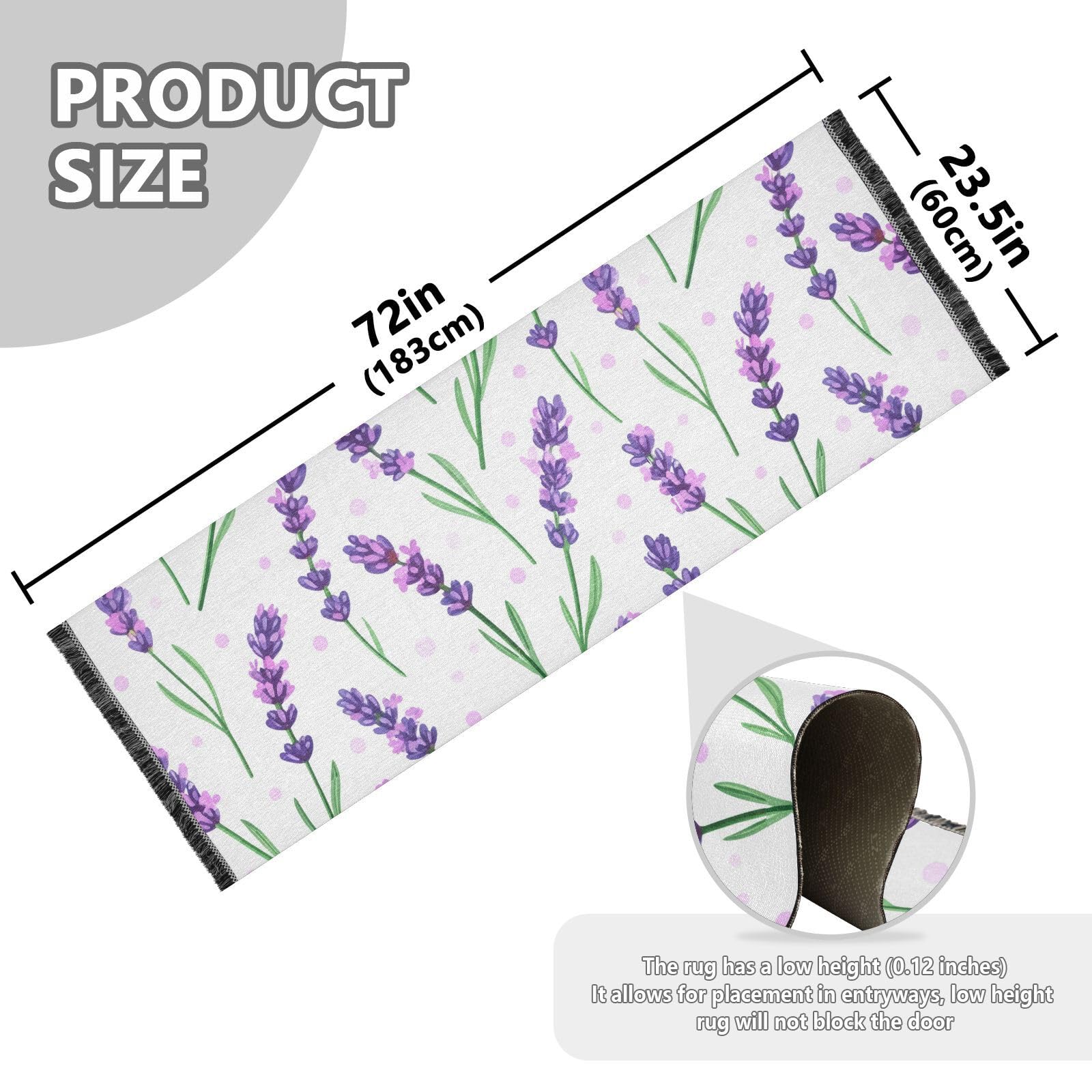 Flower Polka Dot White Runner Rug for Hallways Kitchen Rugs Washable Rug for Indoor Bedroom Laundry Room 72 * 23.5 in