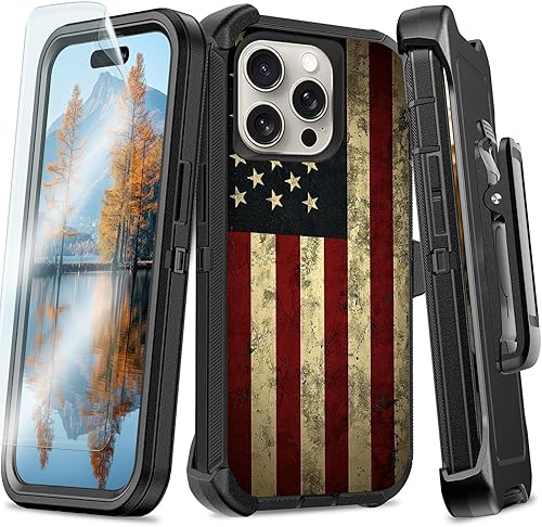 Heavy Duty Rugged Case for iPhone 16 Pro Max with Rotating Belt Clip Holster, Du