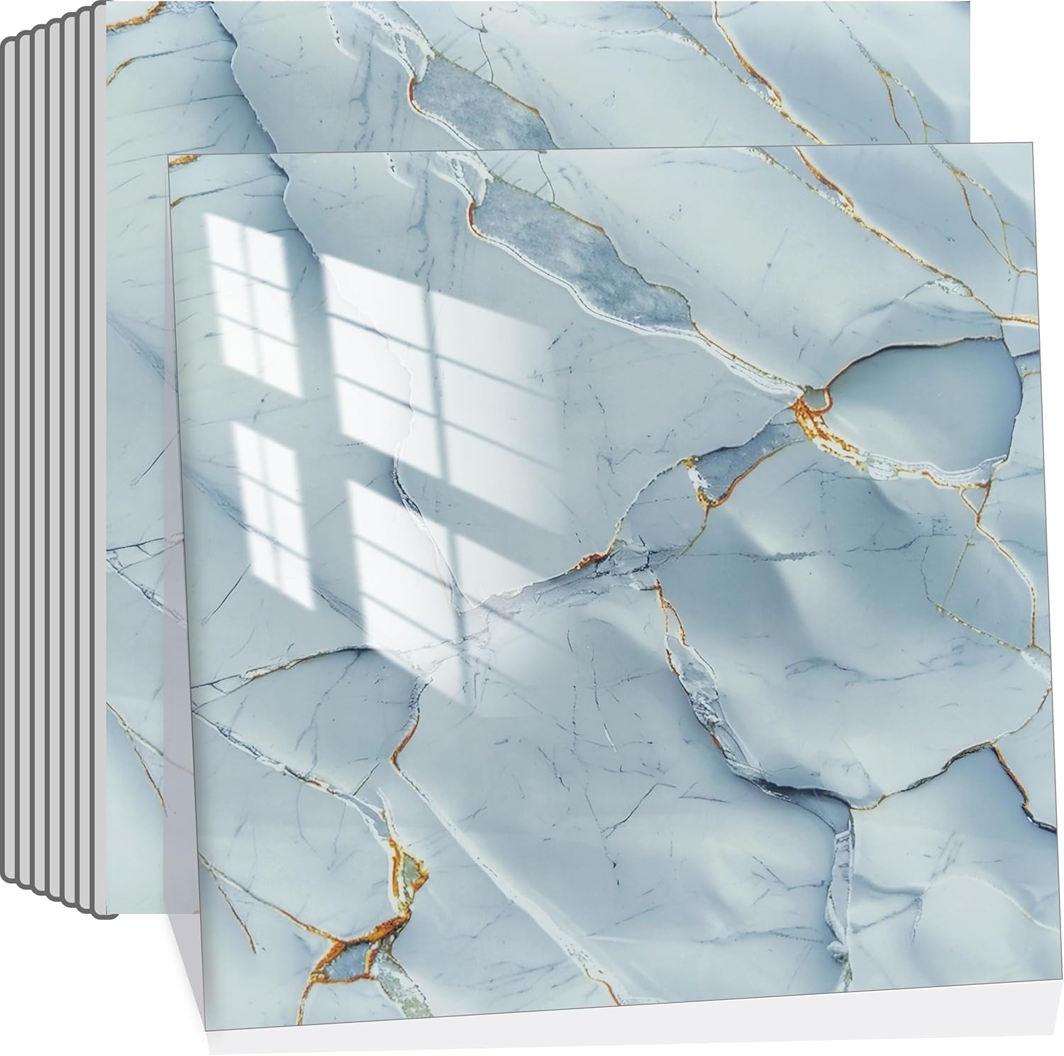 20 Sheets Peel and Stick Backsplash Marble 12"X12" Self Adhesive Wall Tile Back Splashes for Kitchen Bathroom (2, Ink Cracks)