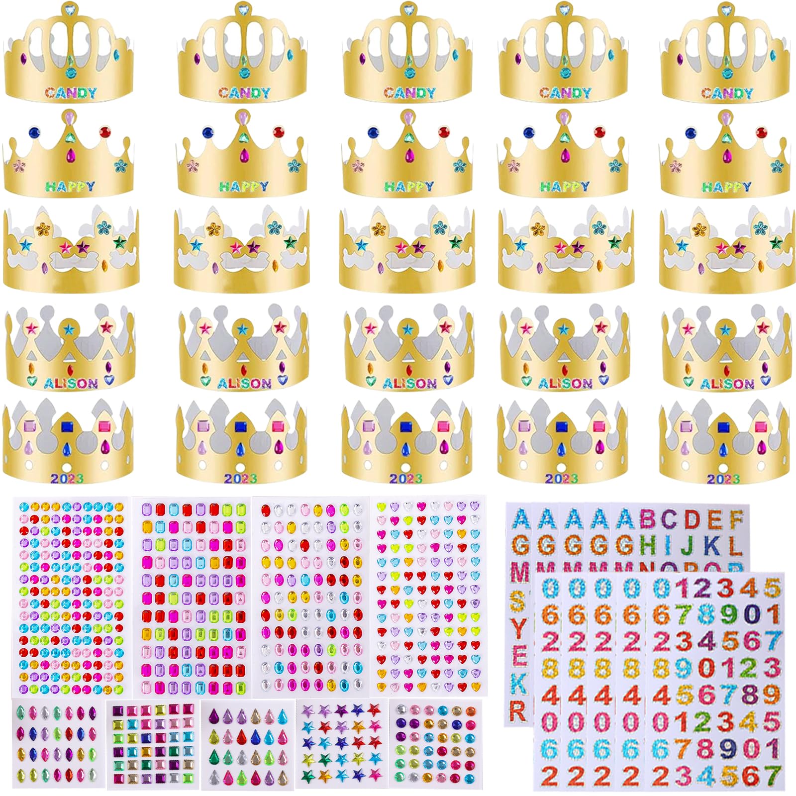 30x Goldene Papier Kronen Für Kindergeburtstage - Mit Aufklebern & Strasssteinen Zum Verzieren