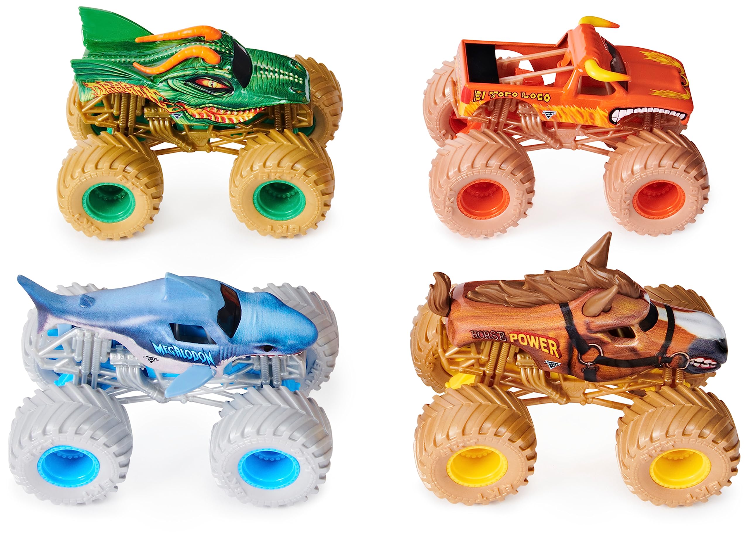 MONSTER JAM - PACK DE 4 VÉHICULES ECHELLE 1:64 - 4 Véhicules Authentiques Monster Trucks Officiels Spectacles Monster Jam - À Collectionner - Echelle 1:24 - 6053860 - Jouet Enfant 3 Ans et +