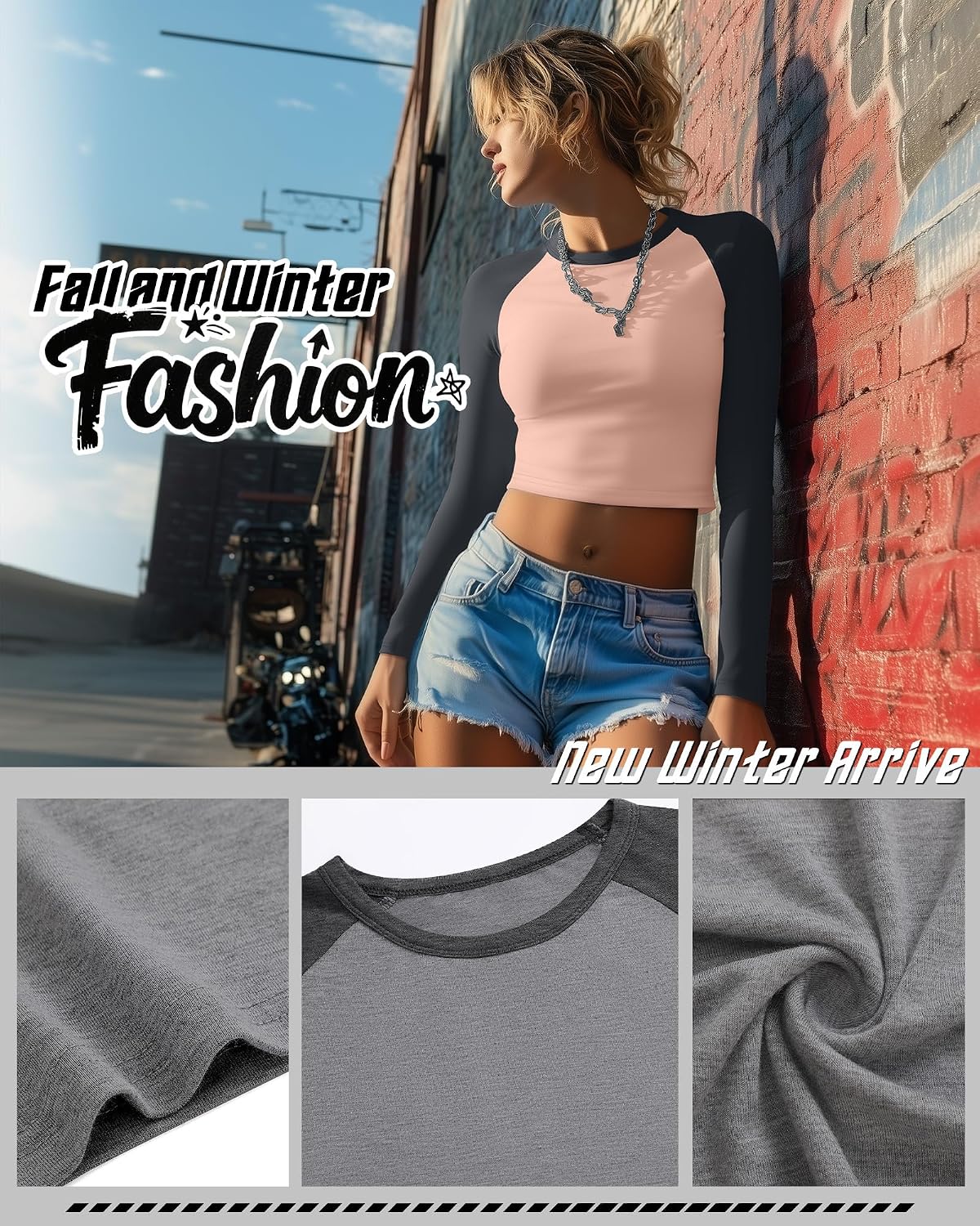 5 Pack Womens Long Raglan Sleeve Crop Tops Color Block Baseball Shirt Y2k Tee Tops