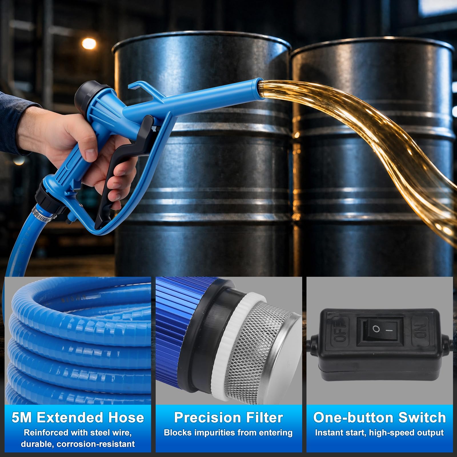 WingFly Pompa diesel da 12 V, 30 LMP, pompa per olio combustibile, autoadescante, 51 mm, sollevamento 5 m, trasporto di acqua e cherosene, per camion, trattori, escavatori