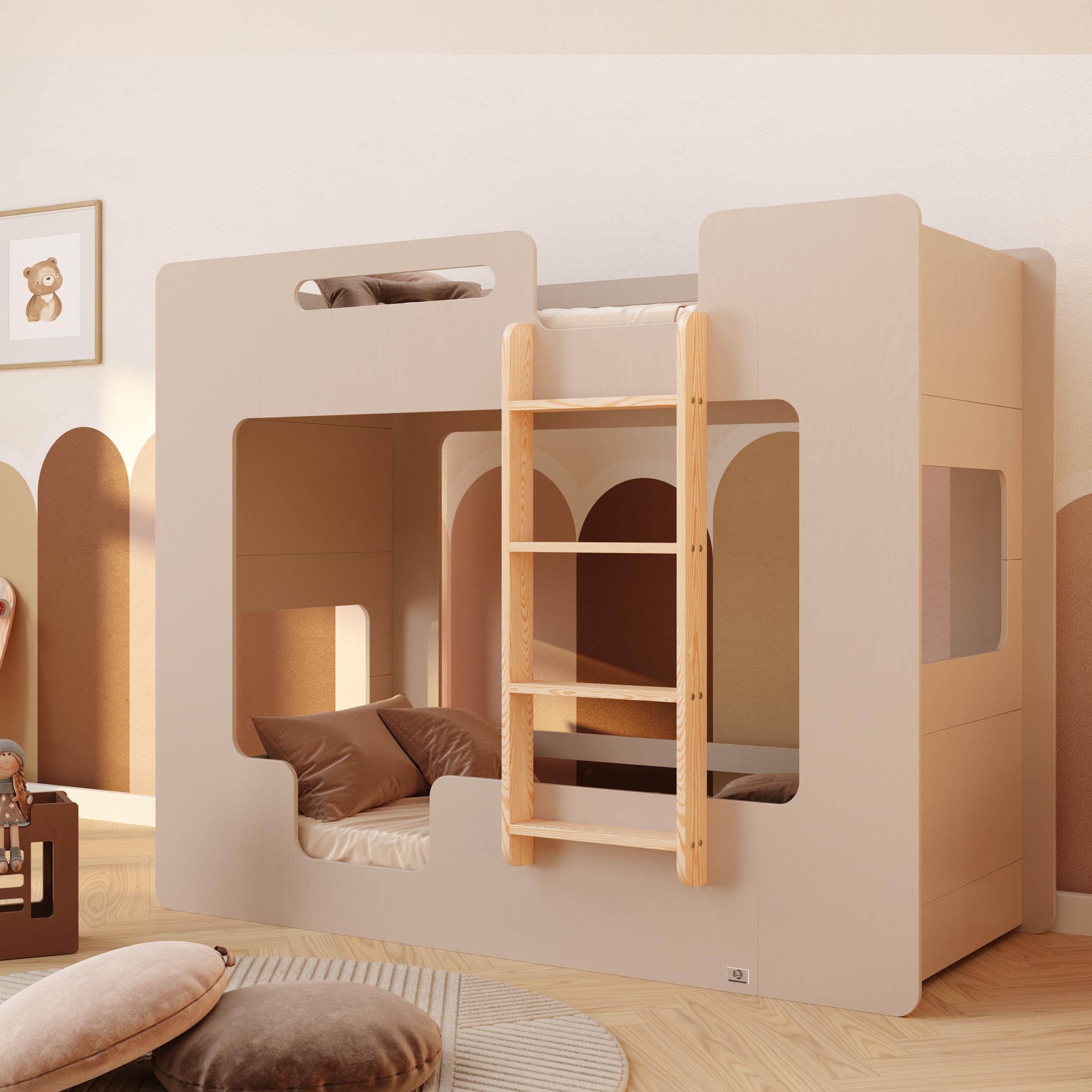 smartwood Litera Infantil 80x180 cm Cachemira - Cama Litera de Madera con Barandillas de Seguridad y Somier de Láminas - Soporta hasta 230 kg - para Niños y Niñas - Mimi B