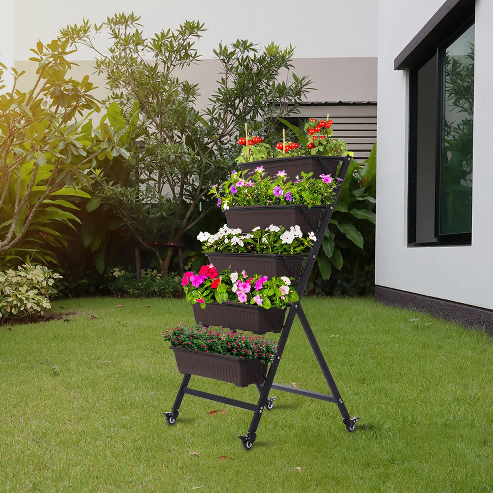 Taleco Gear, aiuola rialzata da giardino verticale, fioriera rialzata a 5 ripiani, per fiori e verdure, per esterni e interni, media