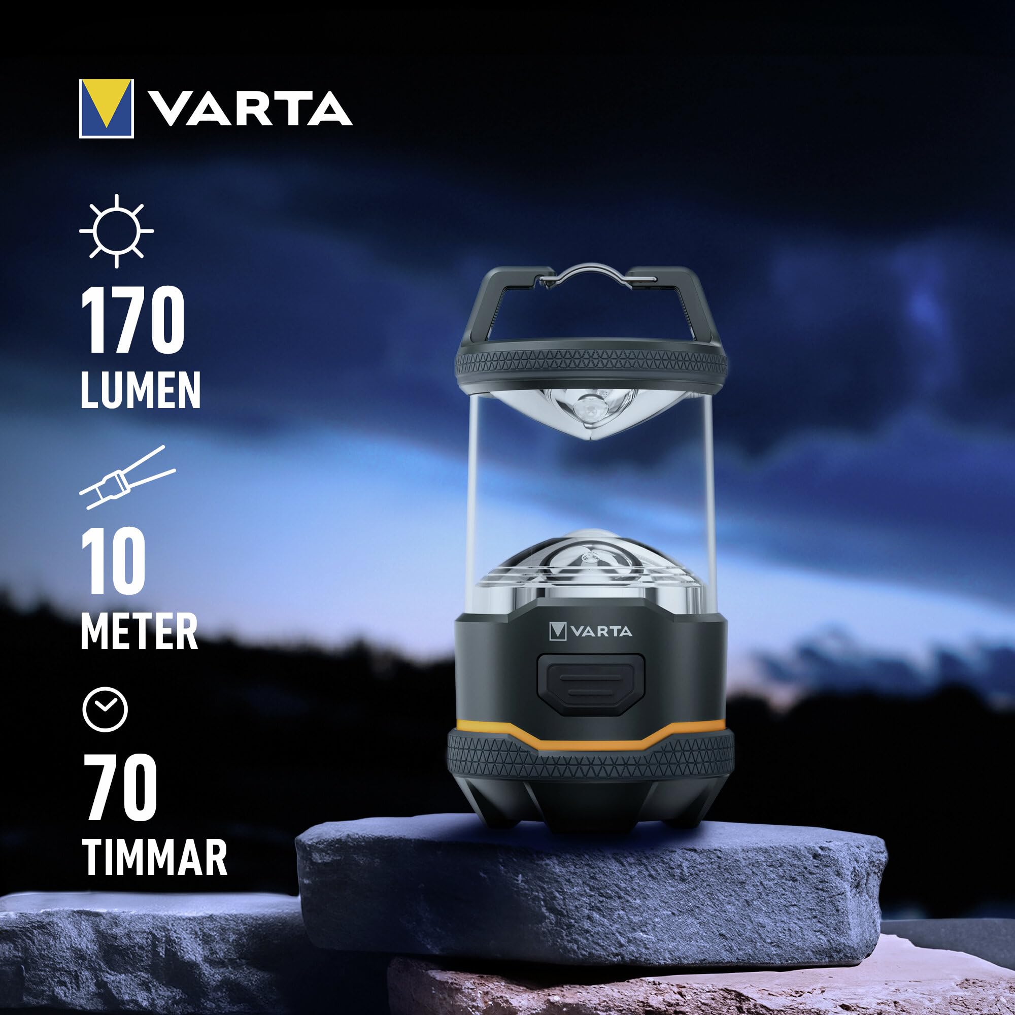 VARTA Latarka outdoorowa L10 - latarka LED z możliwością ładowania o mocy 170 lumenów, do 70 godzin pracy, stopień ochrony IP54, USB-C, do kempingu, trekkingu i sytuacji awaryjnych