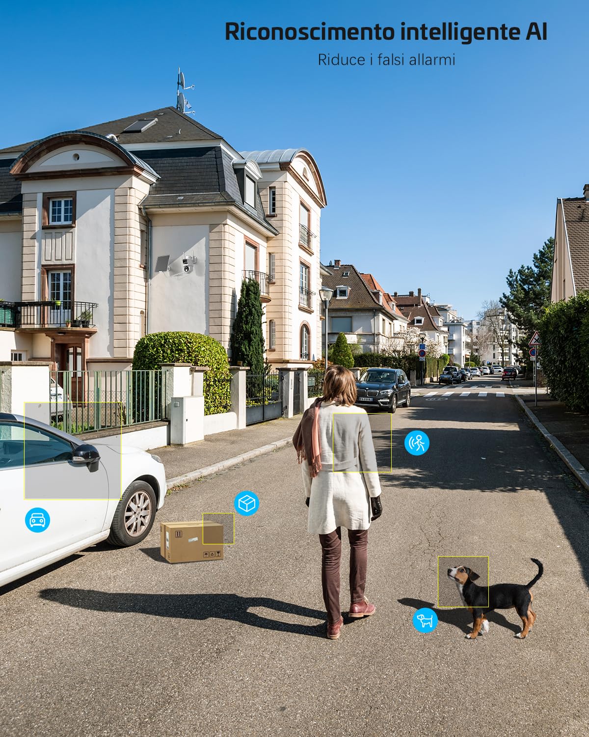 COCOCAM 2K Telecamera Wi-Fi Esterno Senza Fili Solare PTZ con Doppio Obiettivo Doppio PIR, Batteria 10000mAh, 355°P 90°T, Pannello Solare 6W, IP66