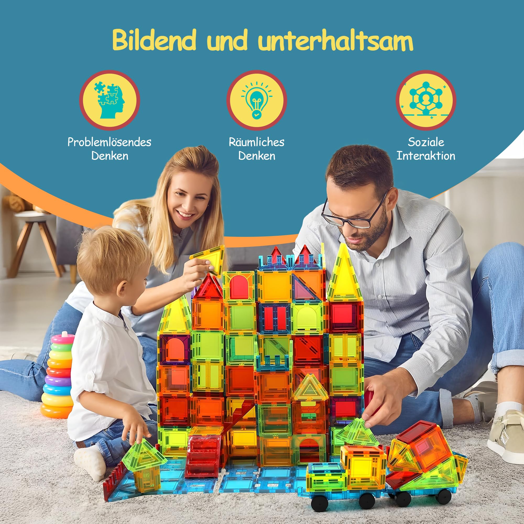 Olvy Magnetische Bausteine Montessori Spielzeug - 120 Magnetic Tiles Kinder - Magnetisches Konstruktionsspielzeug Ab 3 Jahre - Smart Playground Magnetbausteine, Magnetset Kinder (120 Magnetic Tiles)