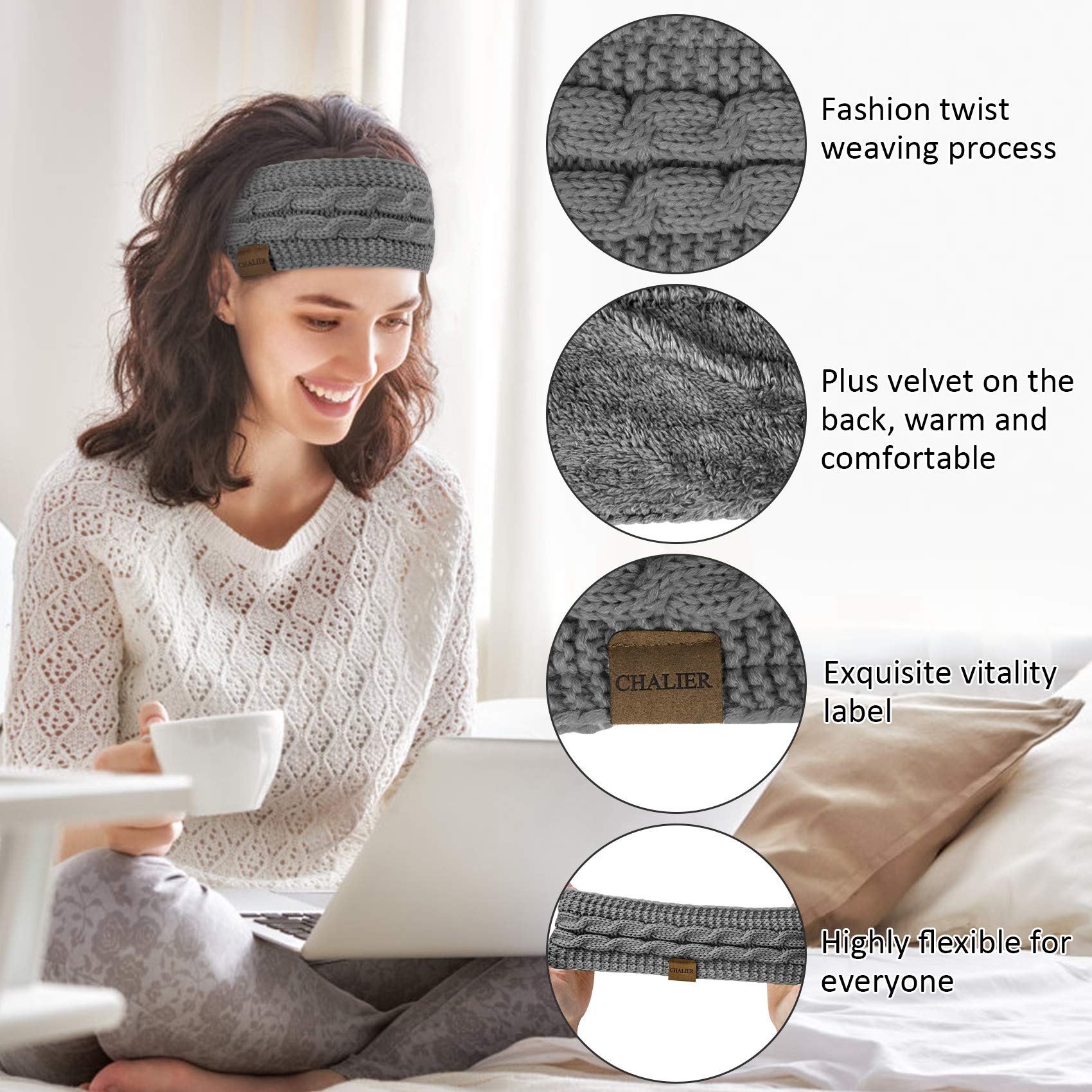2 Pcs Fascia Capelli Invernale Donna All'uncinetto Caldo Inverno Fasce in Maglia per Capelli Donne Cerchietto Ragazze Turbante Lavoro Lo Shopping Sci Corsa
