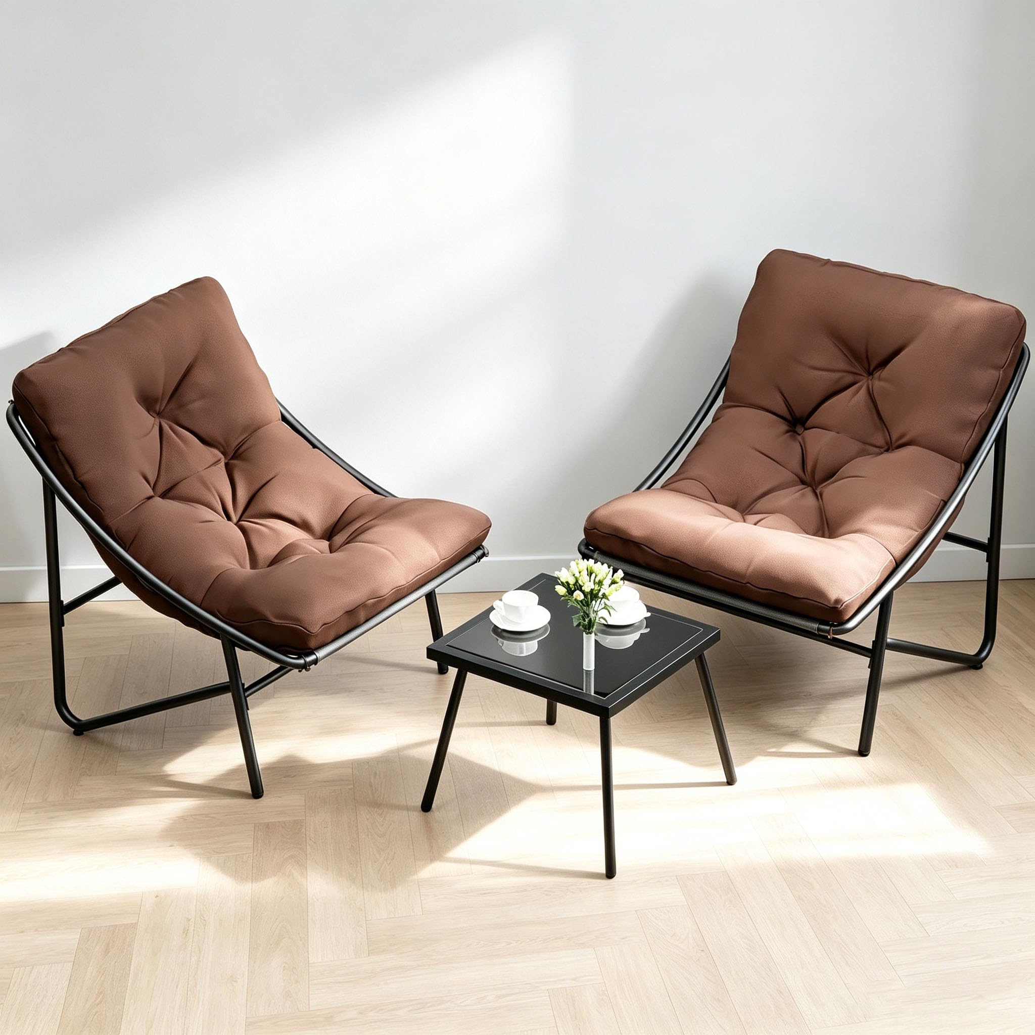 Set di mobili da balcone, 3 pezzi, mobili da giardino e terrazza con 2 sedie, tavolo e cuscini, set da balcone per 2 persone, tavolino in vetro temperato, piccoli mobili da balcone per cortile