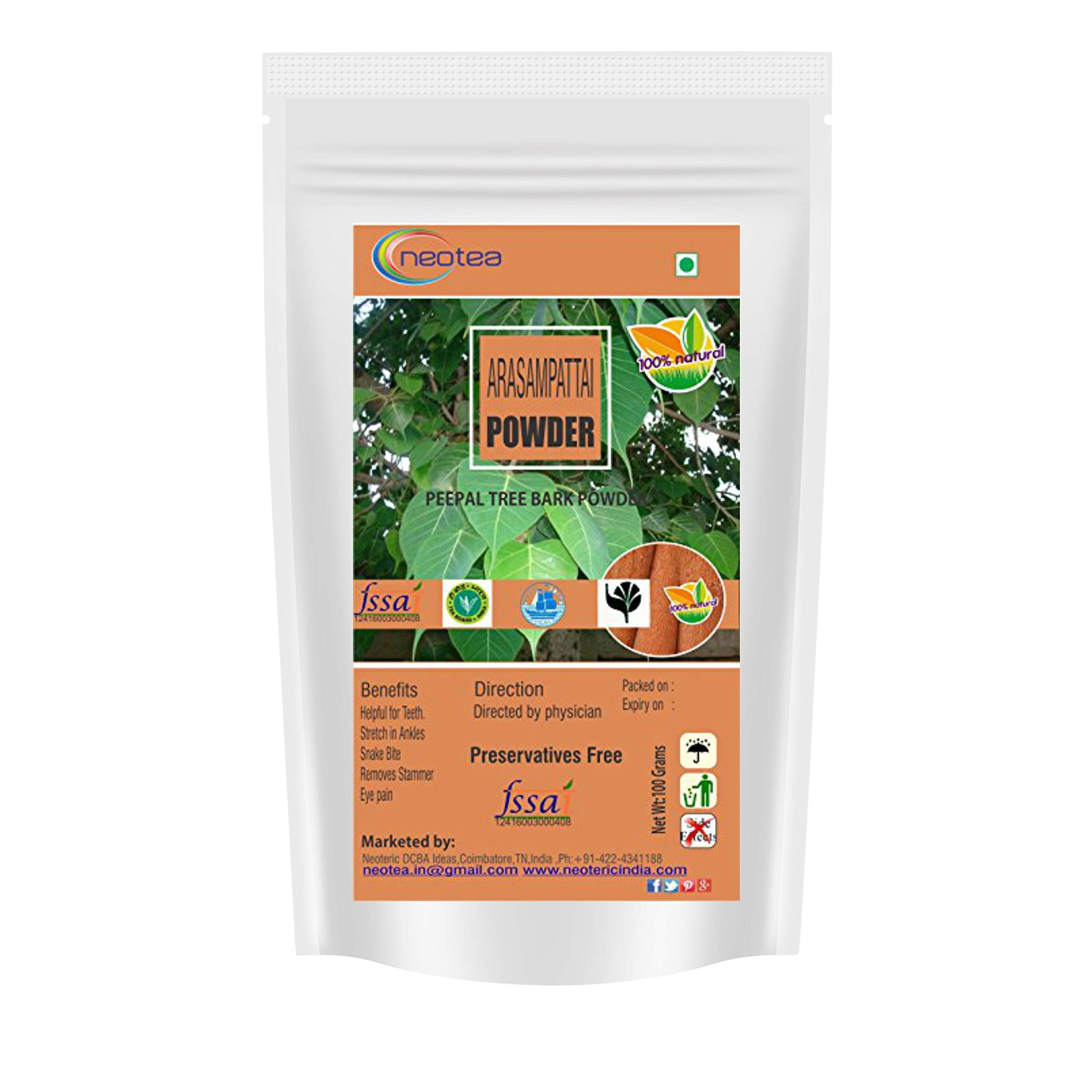 Neotea Arasam Pattai Sacred Fig Powder | Peepal Tree Bark | Ficus Religiosa | Aswattha Chaal | Sesame Pipal Chaal | Digestive Health, Respiratory Wellness, Skin Care, Immunity & Wound Healing 500 GM