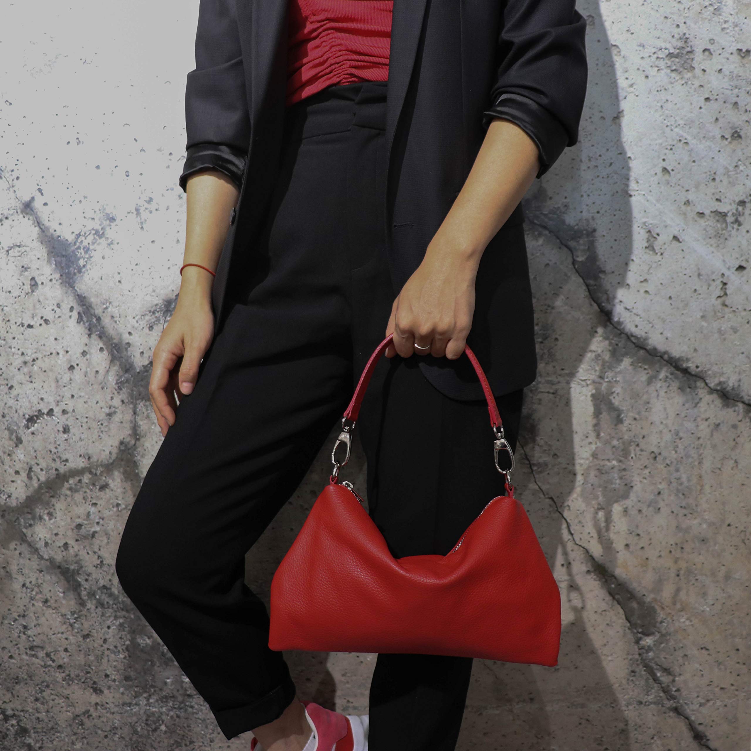 SH Leder Echtleder Umhängetasche mittelgroße schultertasche Abendtasche Clutch Crossbody Bag Messenger Handtasche mit Reißverschluss 33x20cm Lovelin G393