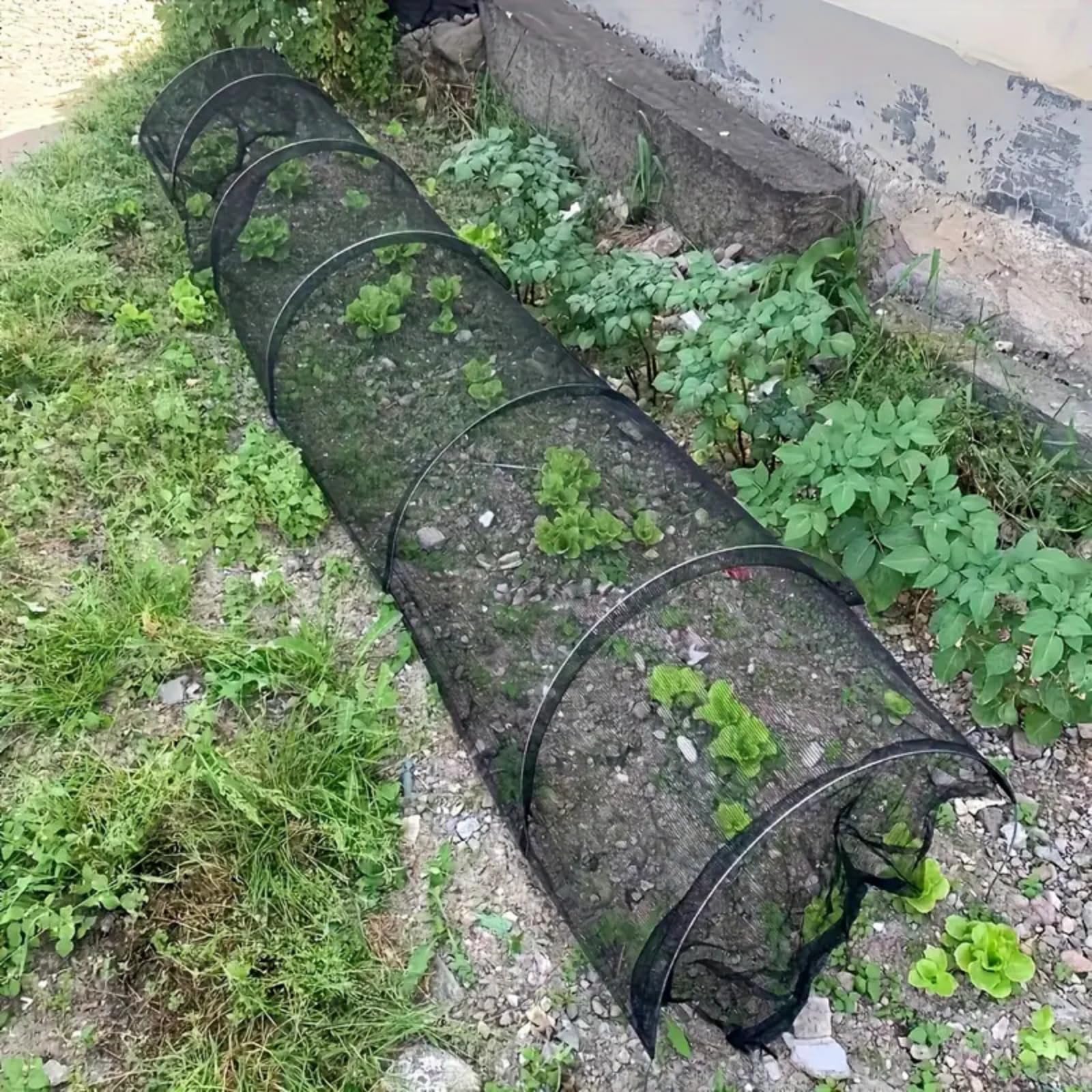 Générique Tunnel de Plantation agricole 300 x 45 x 45 cm en Plastique Noir avec Filet pour Jardin Potager Protection Contre Le Gel Serre sans Support,Filet Tunnel Jardin Potager(3 PCS)
