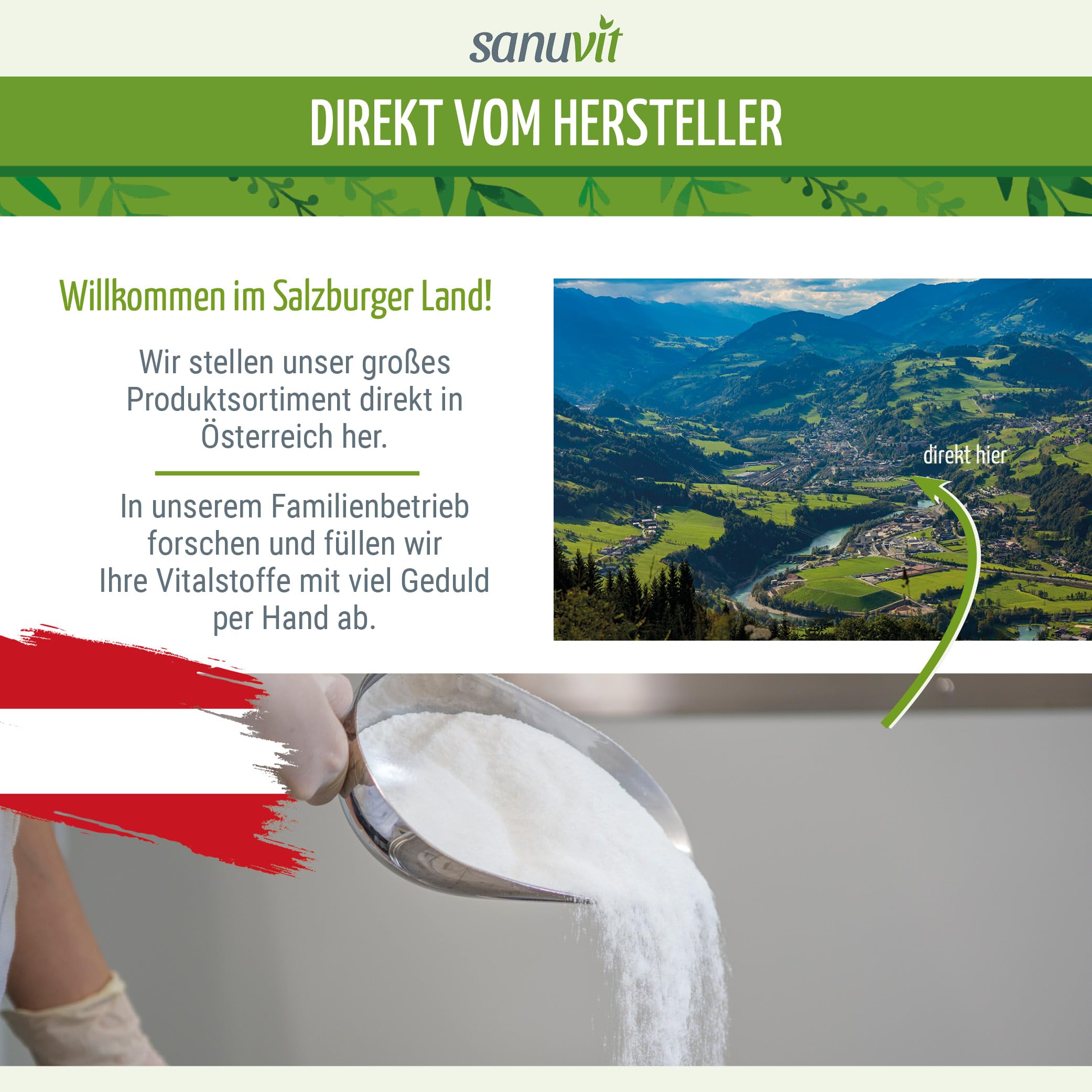 Sanuvit® Natriumbutyrat | 150 g pro Beutel | Ohne Zusätze | Quelle für Buttersäure | Hohe Bioverfügbarkeit und Verträglichkeit | Vegan | Qualität aus Österreich