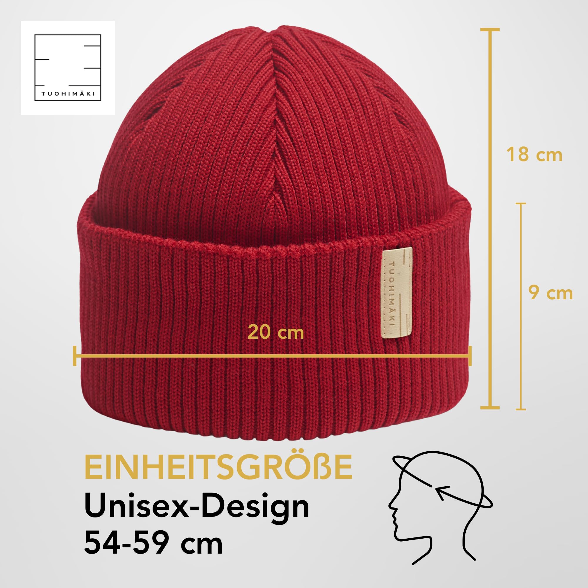 Fisherman - Gorro de lana merino para hombre y mujer, color rojo