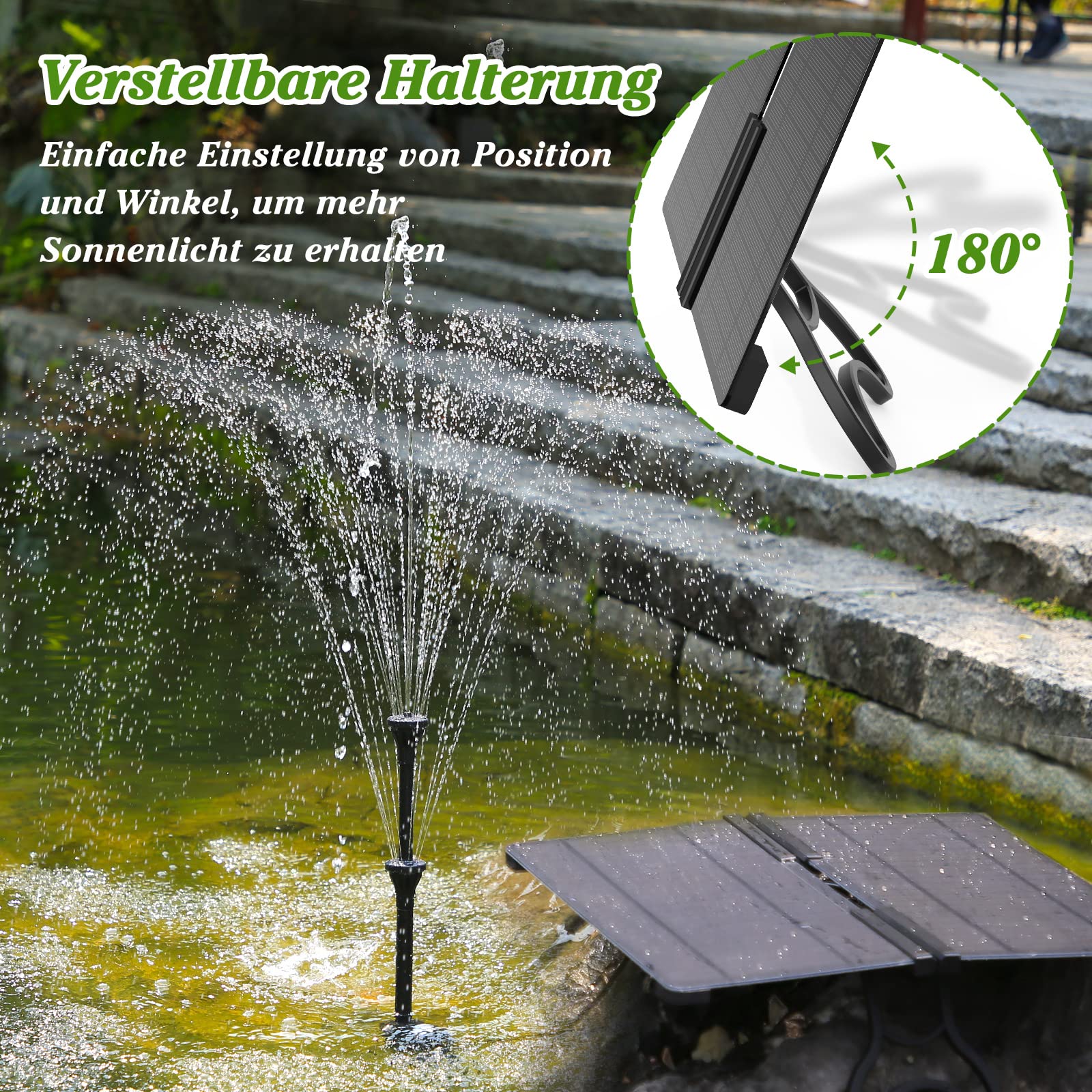 AMZtime Solarbrunnen für Draussen, Aufrüstung 20W Falten Solar Teichpumpe | Solar Springbrunnen für Außen mit 6 Fontänenstile und Verstellbarem Ständer Teichpumpe Solar für Garten,Teich,DIY-Wasserspiel