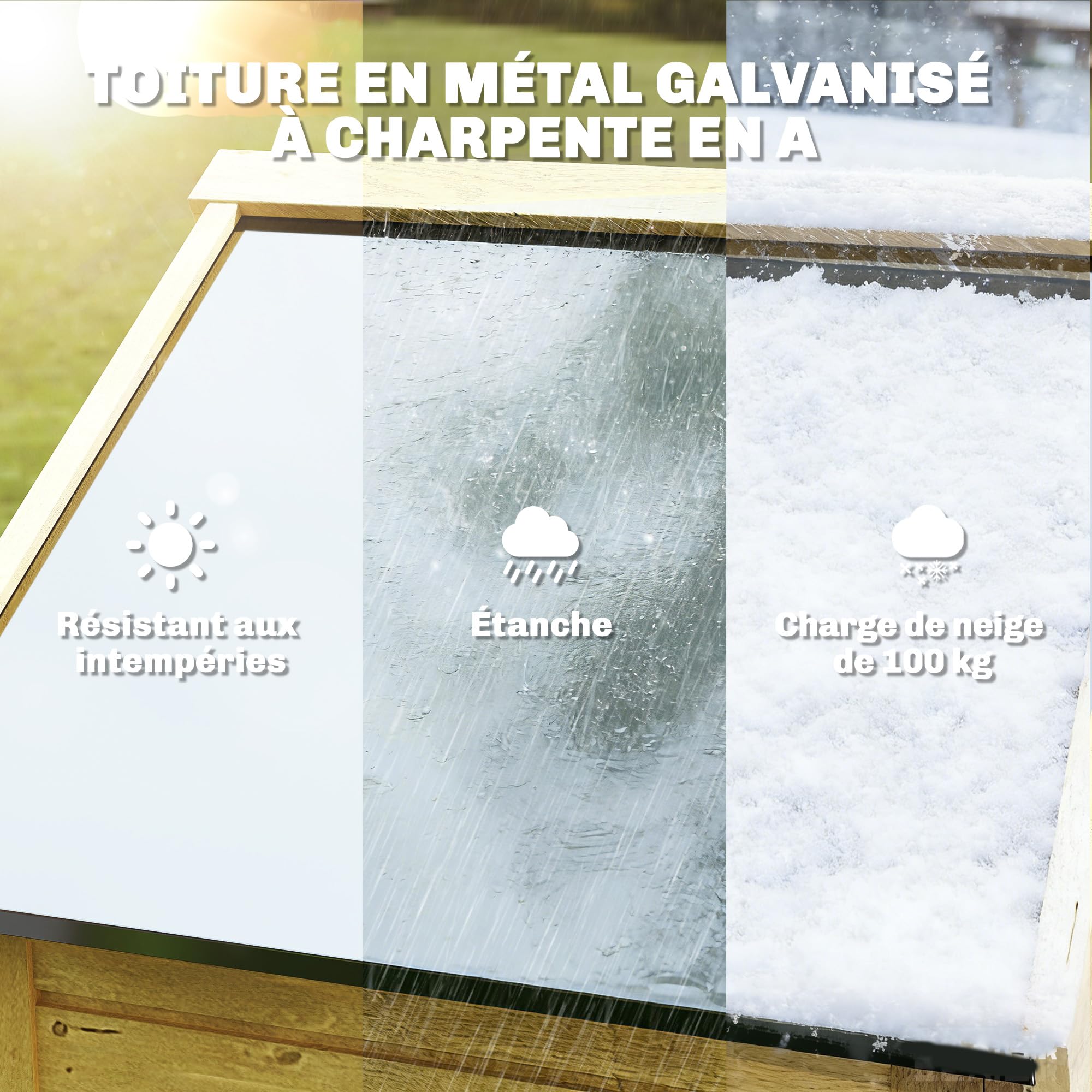 Outsunny Armoire de Jardin en Bois 213cm de Haut pour Terrasse Bois Naturel | Abri de Jardin, Toit en Métal Galvanisé, Remise à Outils à Long Manche, Texture Gaufrée, Étagères Réglables