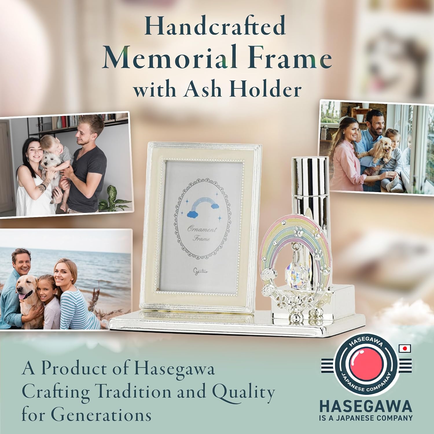 HASEGAWA Pet Memorial Rainbow Photo Frame with Keepsake Bone Compartment