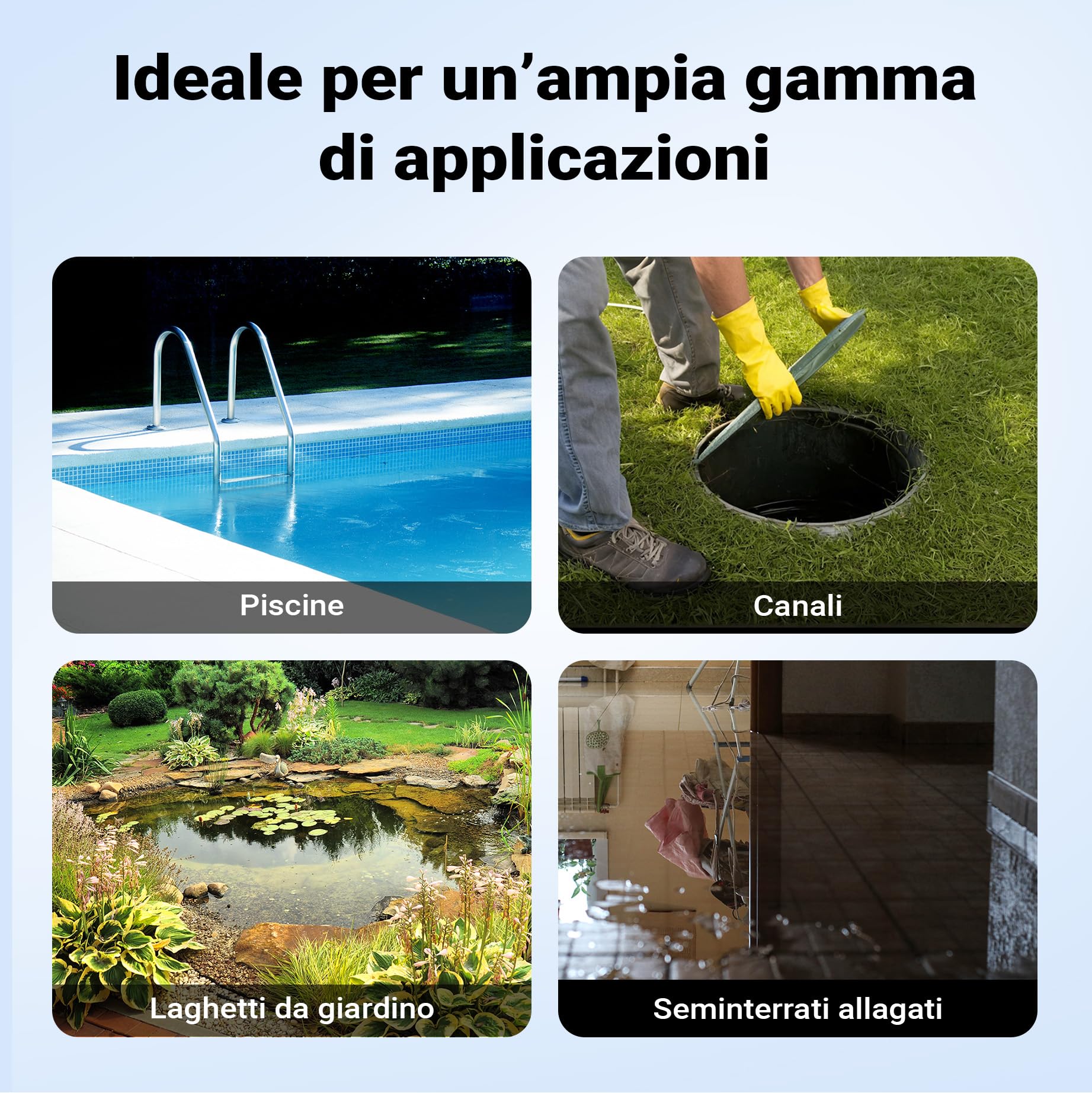 Wiltec Pompa sommersa, 900W 17000 l/h, profondità max 7 m, Elettropompa a immersione per pozzi e cisterne
