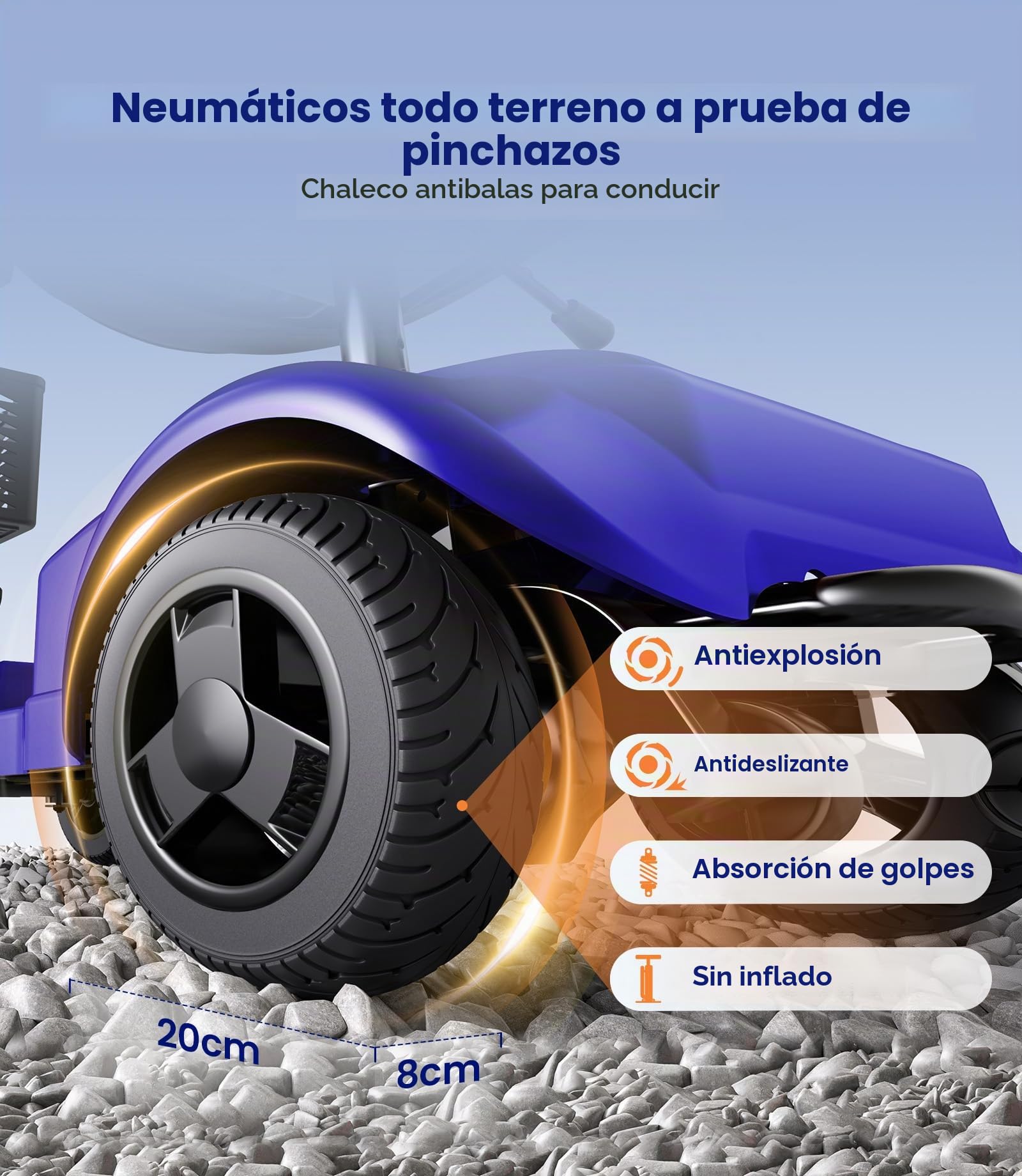 VOCIC D42 Movilidad scooter plegable 135KG, 20KM Scooter de movilidad | 4 ruedas Estable para personas mayores con Neumáticos Antipinchazos para todo terreno,apoyo 5 Años| Azul