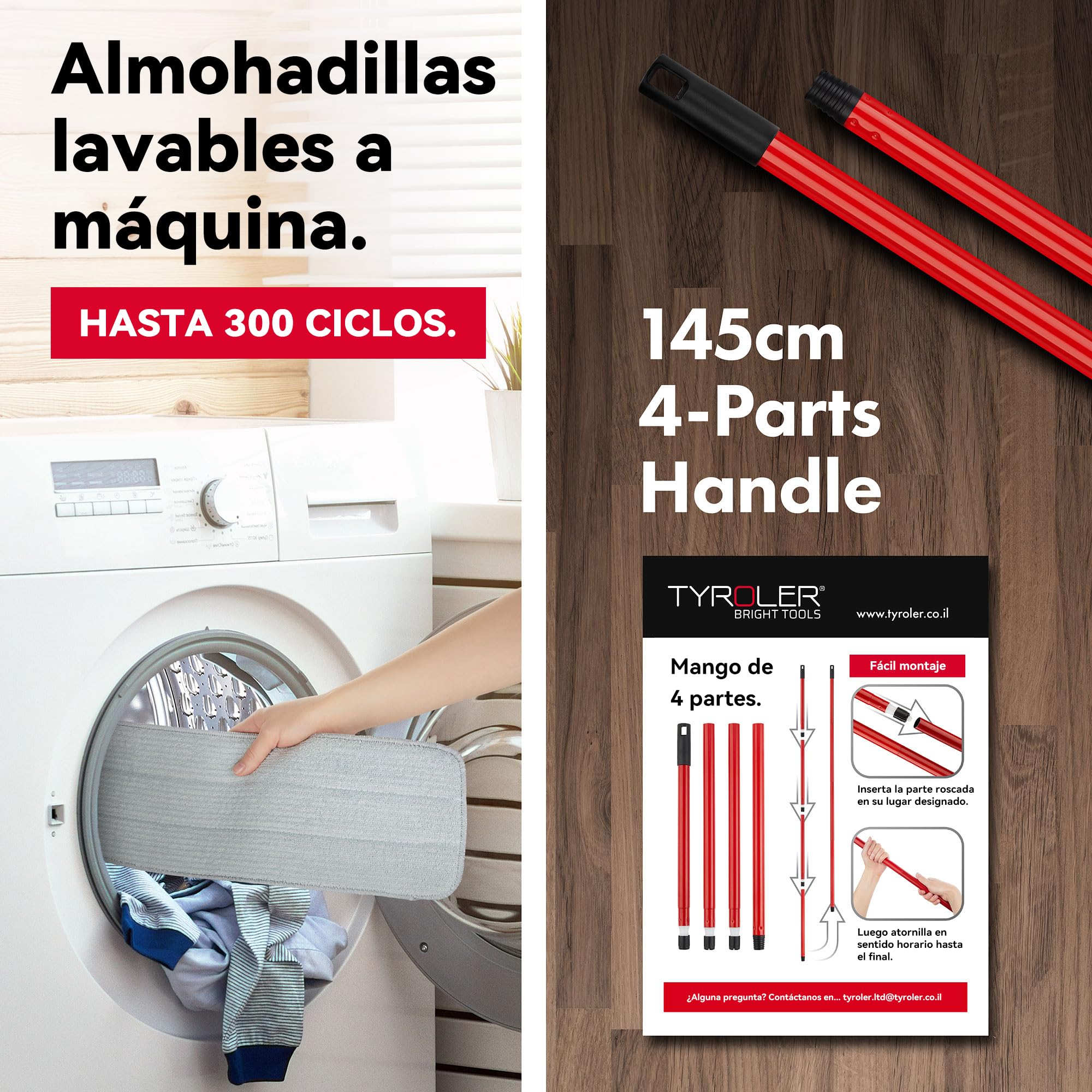 Tyroler Mopa de Microfibra 45 cm de Ancho Cabeza de Silicona Flexible | | Limpieza Profesional del Hogar para Suelo de Madera, Laminado, Baldosas, Cocina, Baño