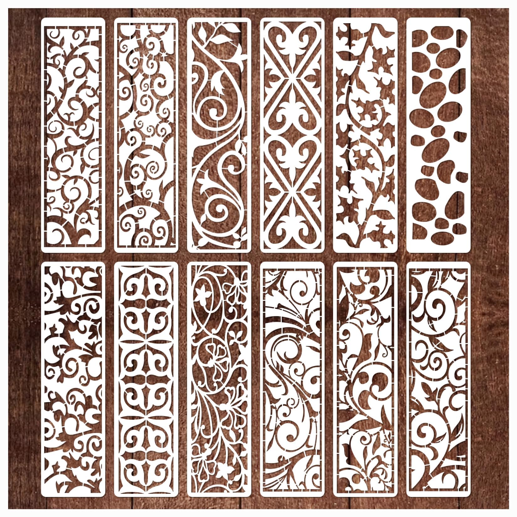 HZYH 12 Pieces Border Stencils For Painting, Leaf Stencil Template Reusable Furniture Cake Decorative Stencils For Wood DIY, Canvas, Paper, Fabric, Floor