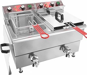 EGGKITPO Commercial Fryer Stainless Steel Electric Deep Fryer with Oil Filtration and Timer 24L Large Capacity Dual Tank Fryer with Baskets and Lids Countertop Deep Fryer for Restaurant Use 120V 3500W
