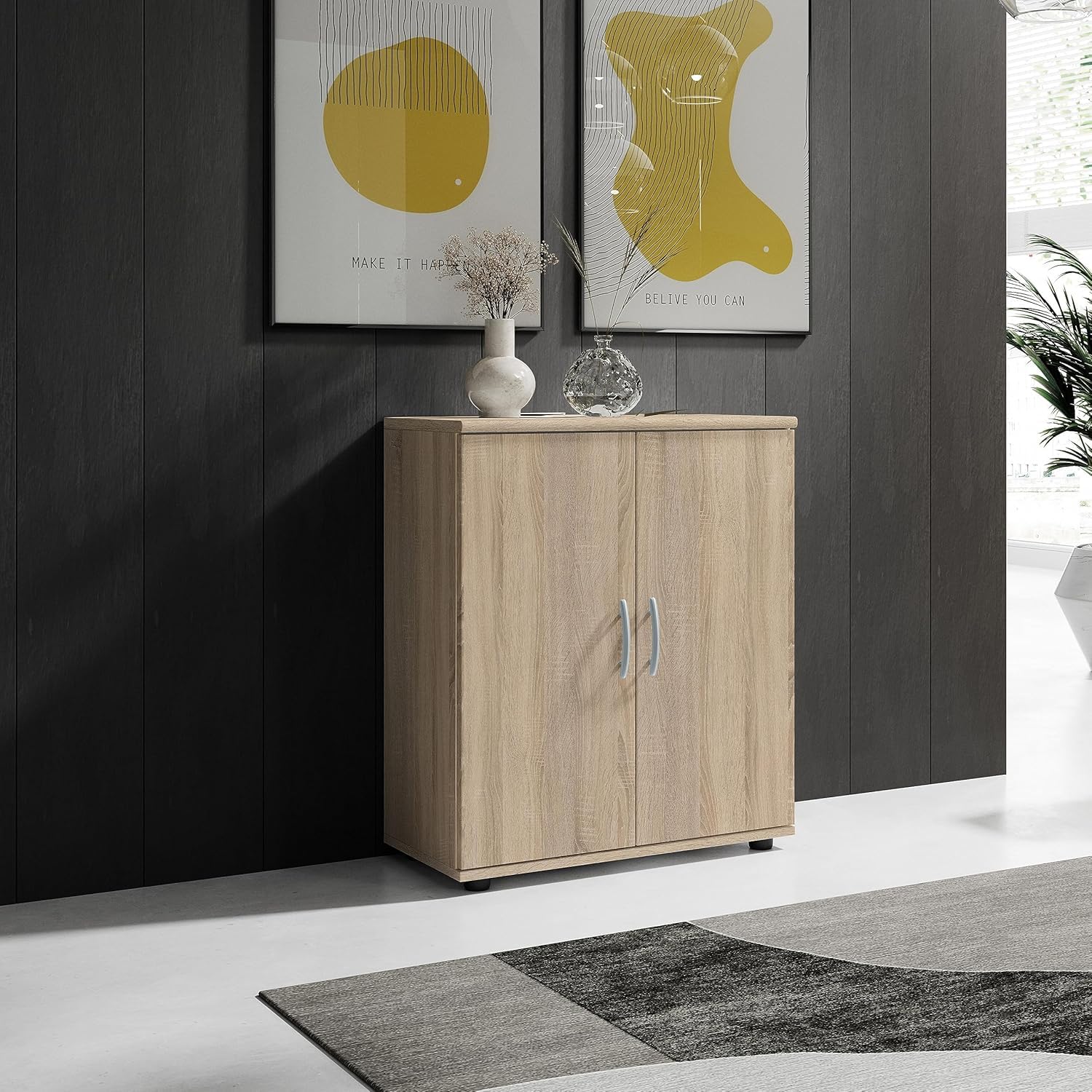 Mobile multiuso moderno | 2 ante e ripiano interno | Armadietto salvaspazio per Soggiorno, Sala da Pranzo, Corridoio e Ingresso | 60x30x70 cm (LxPxH) Rovere