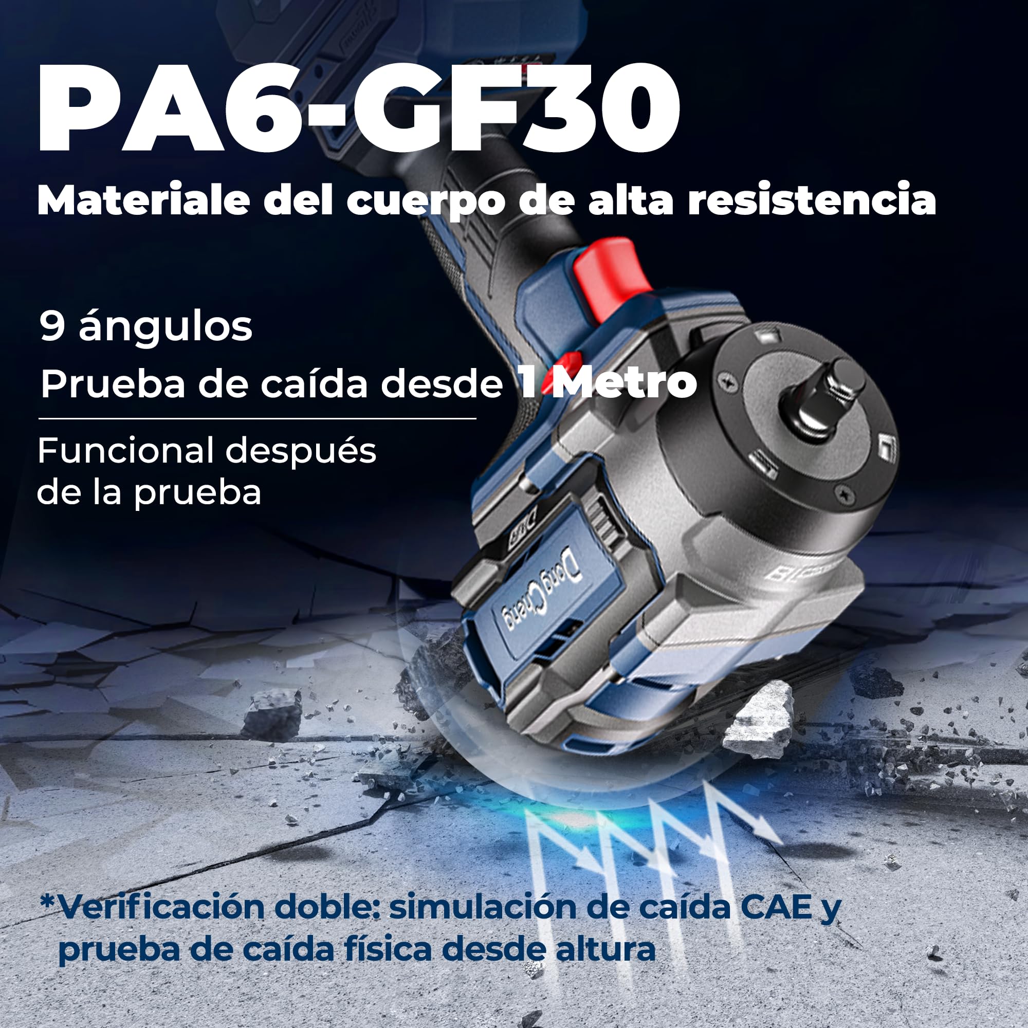 Dong Cheng Llave de impacto a batería sin escobillas 1/2", 1700 Nm, 3 vel (0-1900rpm), 2 bat 5Ah + cargador rápido + 3 dados + maletín. Para coches, camiones y maquinaria pesada