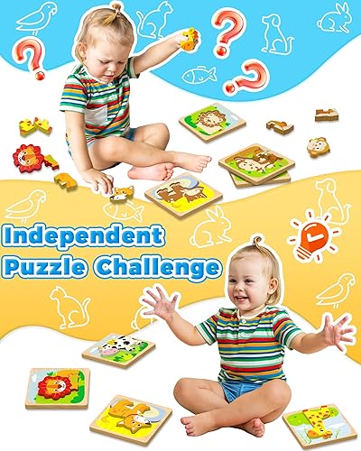 Miniatura 3 de Benresive Rompecabezas de madera para niños de 1 a 3 años, juguetes Montessori para niños y niñas de 1, 2, 3 años, paquete de 8 juguetes de animales