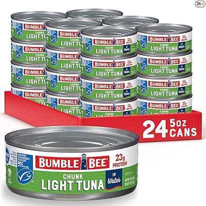Bumble Bee Chunk Light Tuna In Water, 5 oz Cans (Pack of 24) - Wild Caught Skipjack Tuna - 23g Protein Per Serving~ After Coupon & S&S @ Amazon