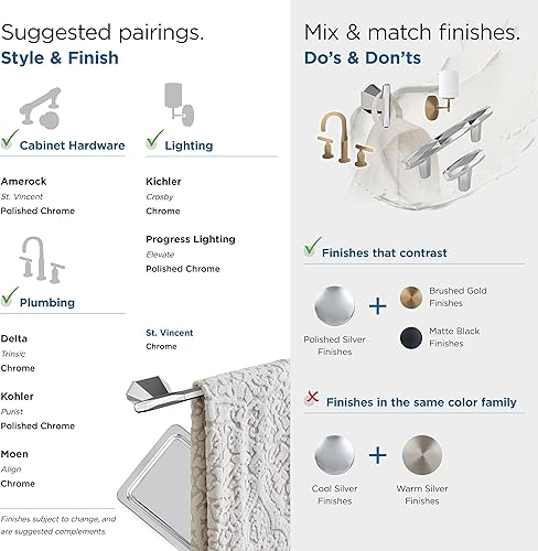 Miniatura 5 de Amerock BH3604326  Toallero cromado  Toallero de 18 pulgadas (17.992 in)  San Vicente  Toallero de baño  Accesorios de baño  Accesorios de baño