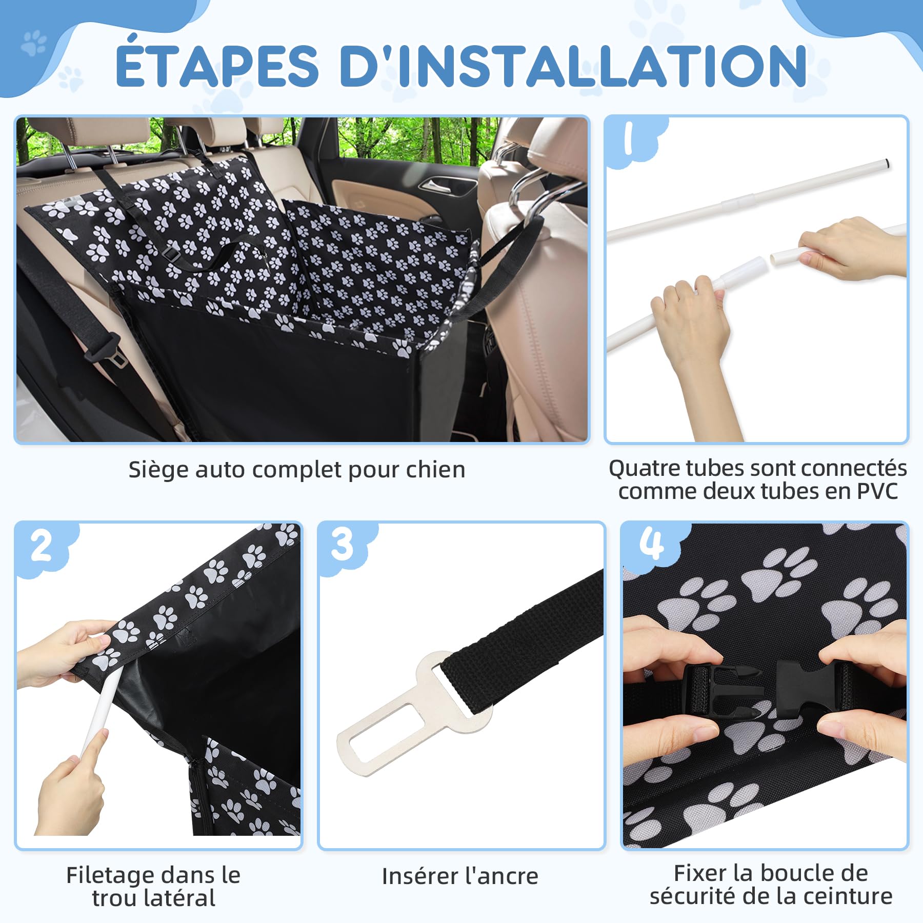 68x57x33 cm Wimypet Siège Auto Chien 3-en-1 Étanche – Panier Chien Voiture, Housse Protection Coffre, Siège Chien Voiture Arrière, Tissu Oxford Durable Facile à Installer