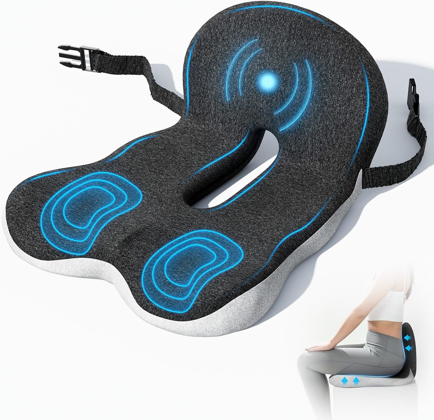 Seat Cushion, Seat Cushions for Office Chair, Ergonomic Coccyx Cushion, Breathable Non-Slip Memory Foam Pad for Long Sitting, Gaming Chair & Car Seat