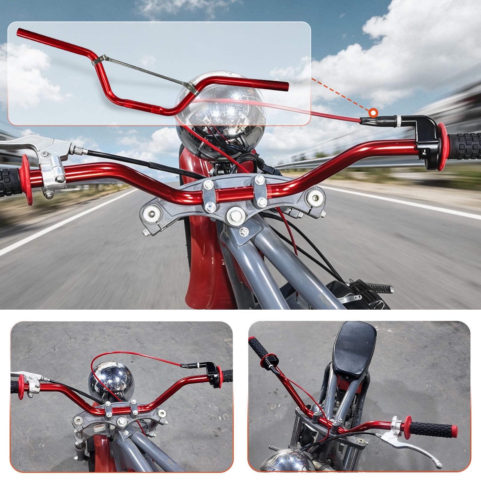 JRL Guidon moyen de 2,2 cm pour VTT, moto tout-terrain, moto tout-terrain, rouge