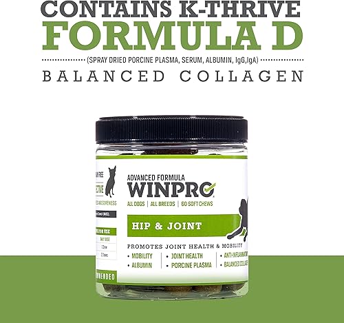 Miniatura 8 de WINPRO  Suplemento de cadera y articulaciones para perro, masticables impulsados por plasma para apoyo articular en perros de todas las razas y