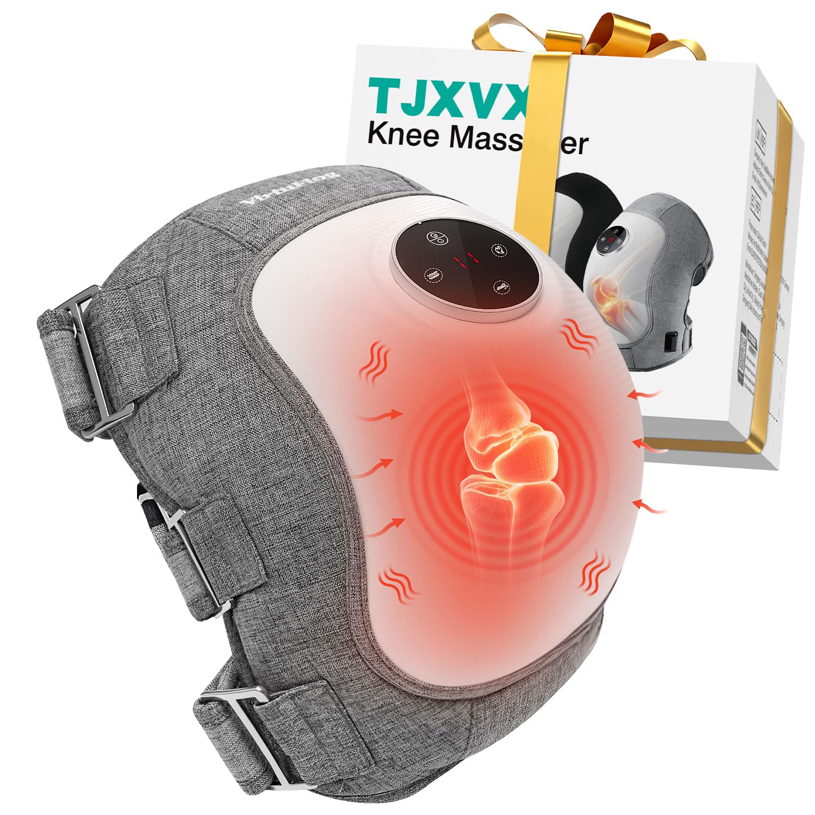 Masseur électrique de genou sans fil, coussin chauffant, 3 intensités pétrissage vibration, batterie 5000 mAh rechargeable