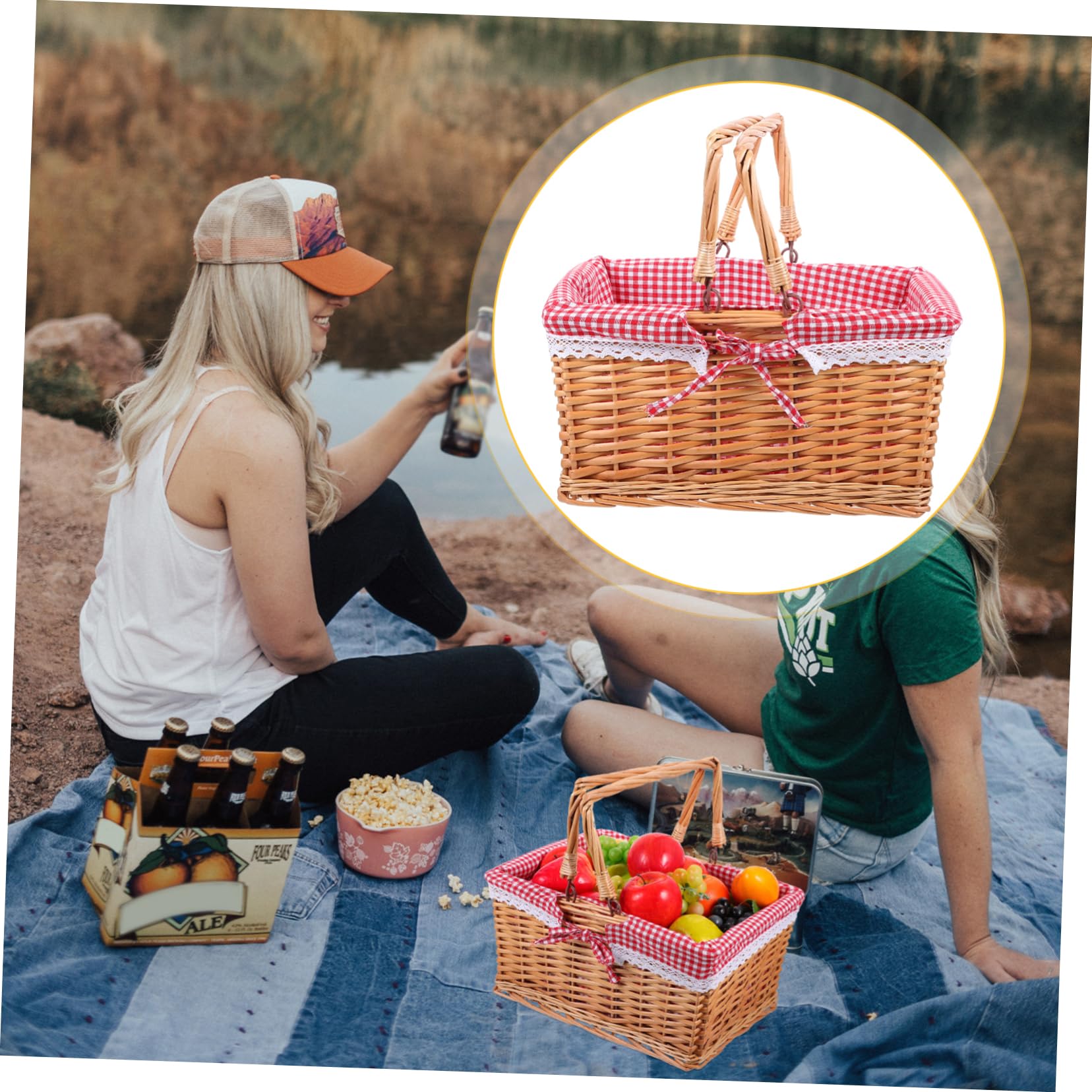 PRETYZOOM Cestino Intrecciato Mano di Vimini Cestino di Salice per Contenitore Portaoggetti con Fodera in Stile Country per Picnic Campeggio e Raccolta Frutta Verdura