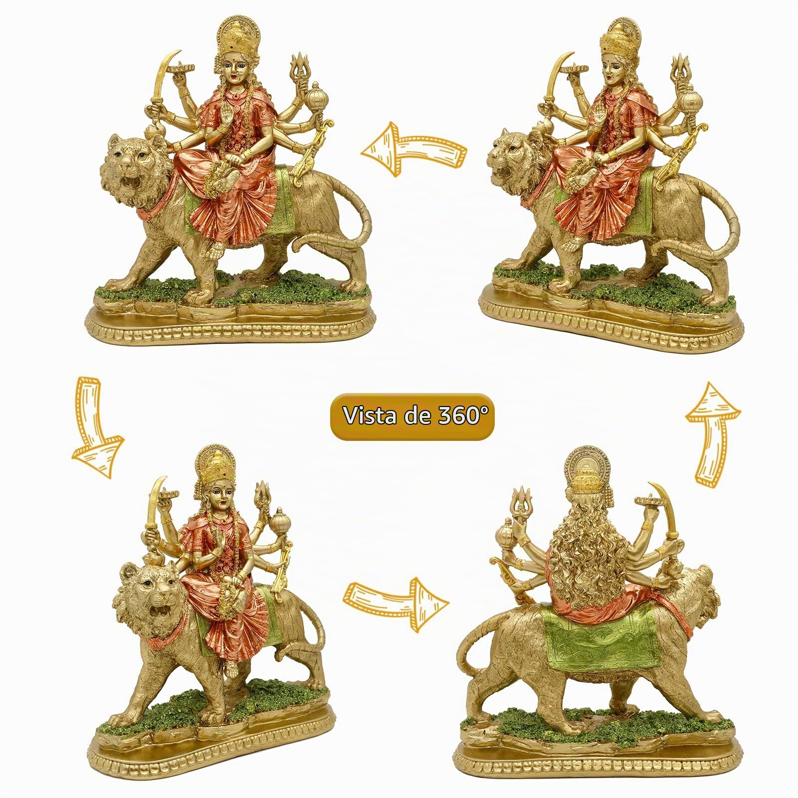 BangBangDa Estatua de la Diosa hindú Durga – Dios Indio Durga en Figuras de Tigre decoración – India Dios Murti Ídolo Home Mandir Templo Puja Escultura Pooja Regalos Artículo Altar Yoga Meditación